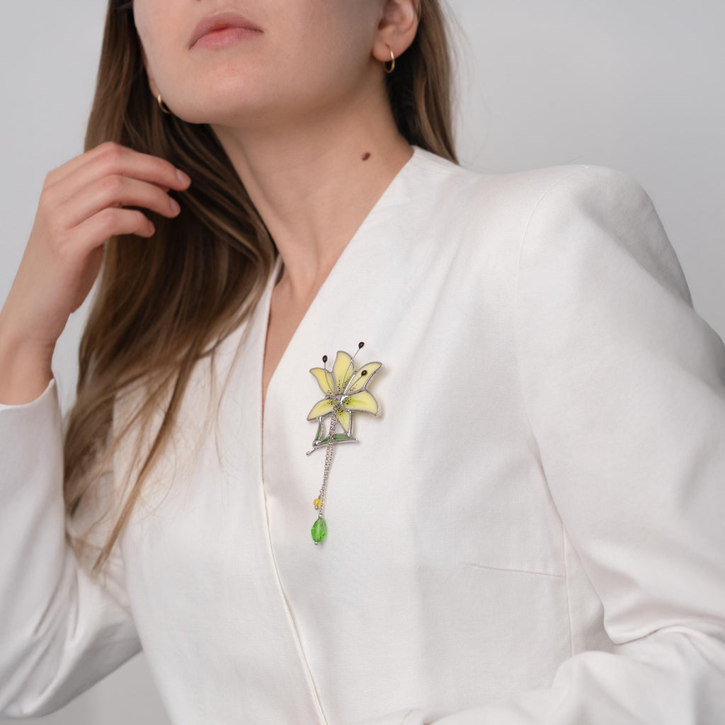 Lily jewelry stained glass brooch Unusual gifts for women Flower pin