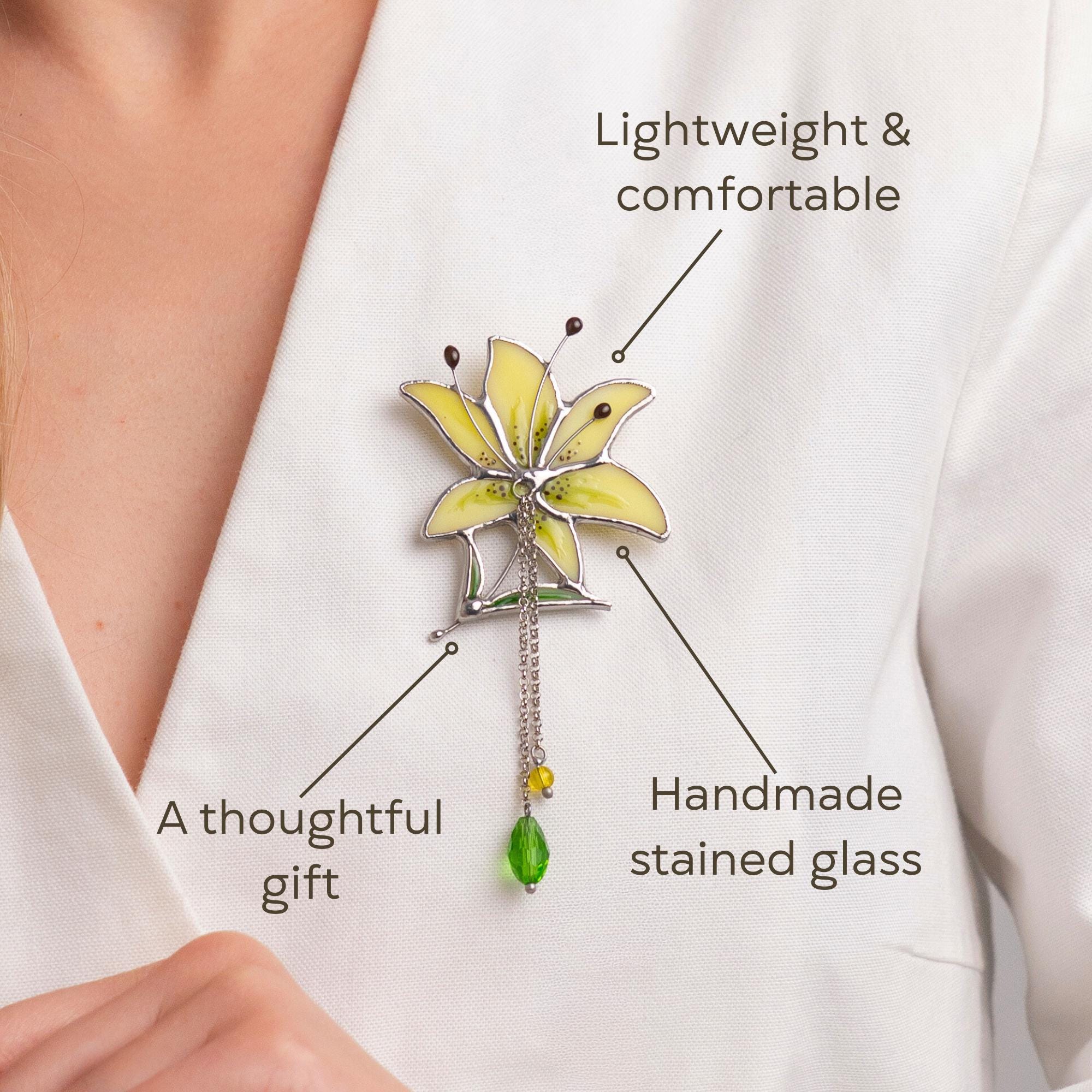 Lily jewelry stained glass brooch Unusual gifts for women Flower pin