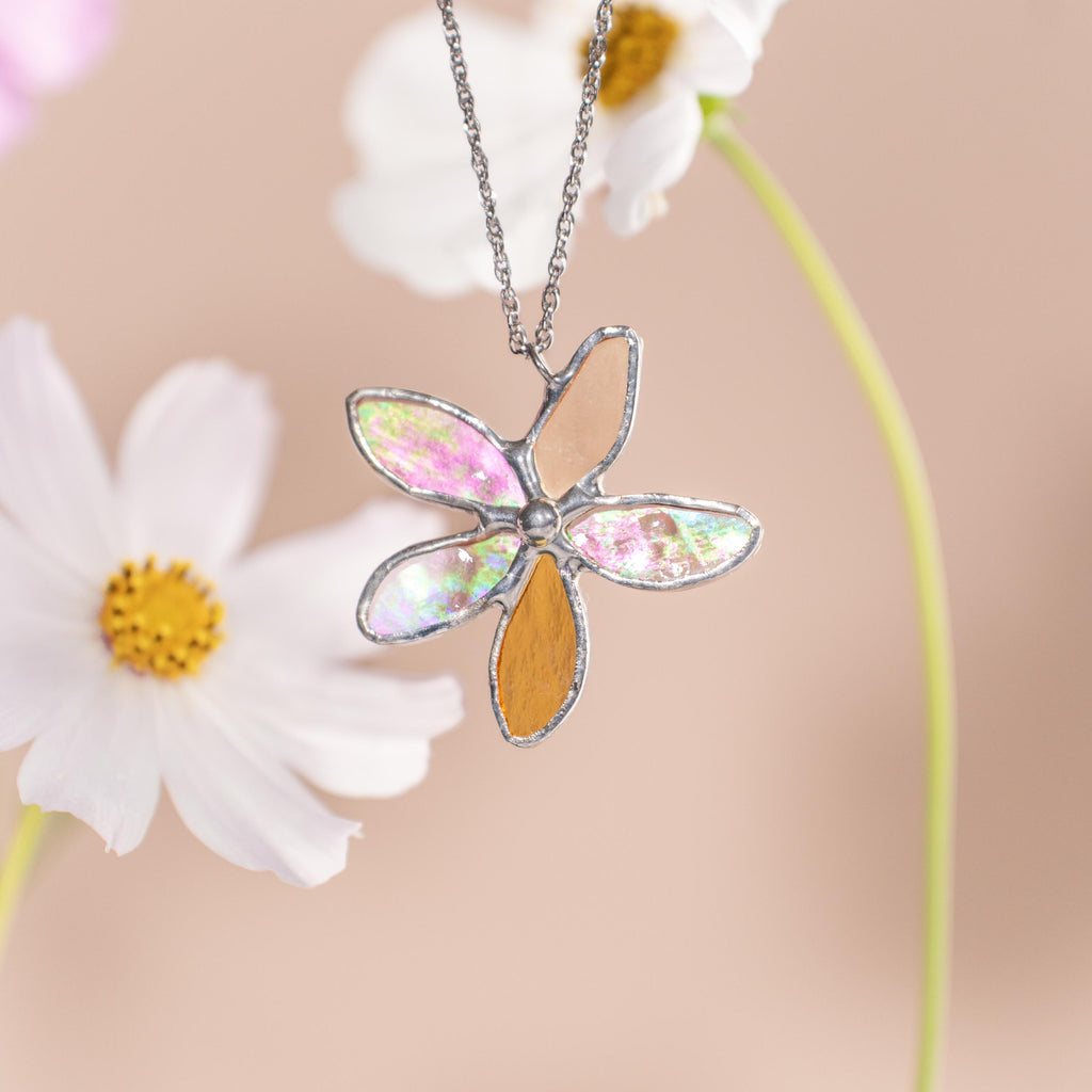 Stained glass flower necklace Godmother gift Nature inspired jewelry
