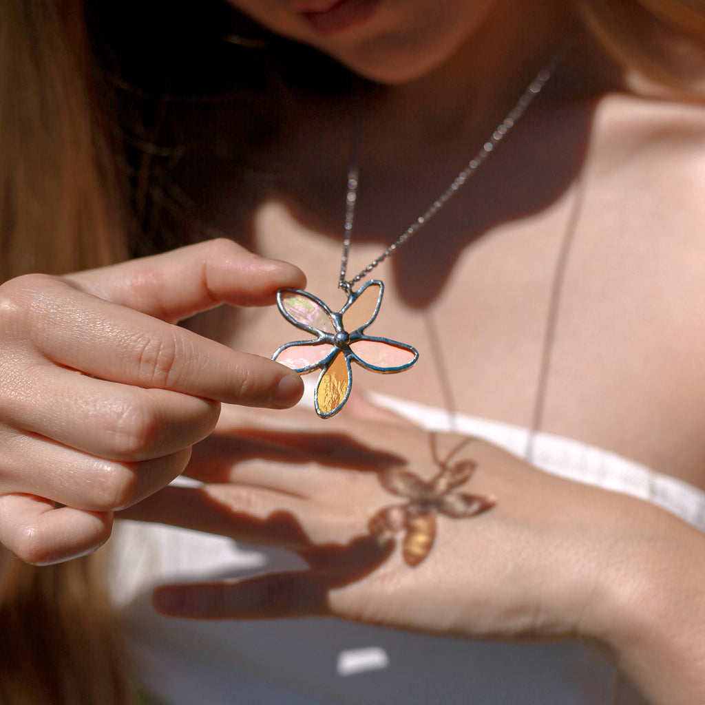Stained glass flower necklace Godmother gift Nature inspired jewelry