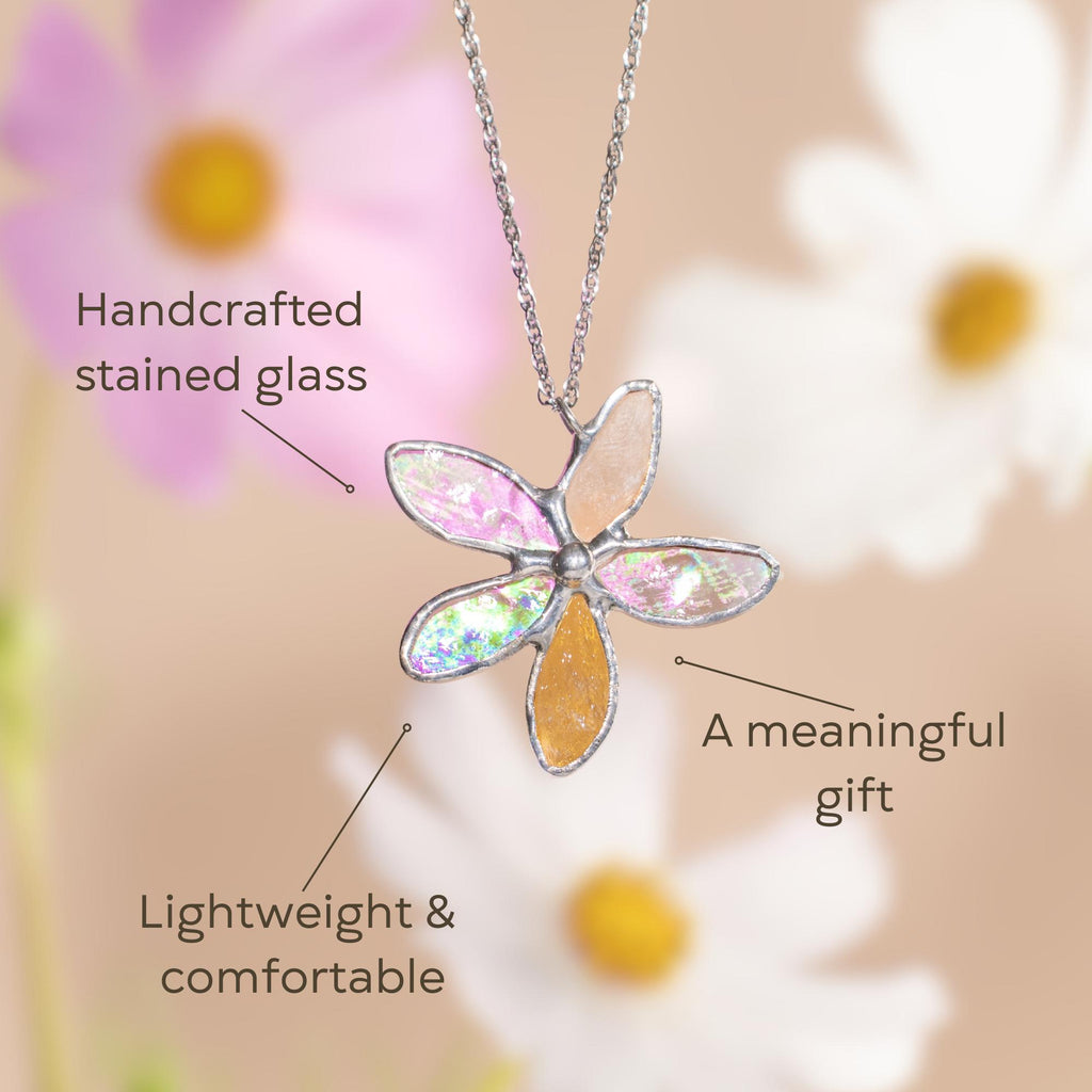 Stained glass flower necklace Godmother gift Nature inspired jewelry