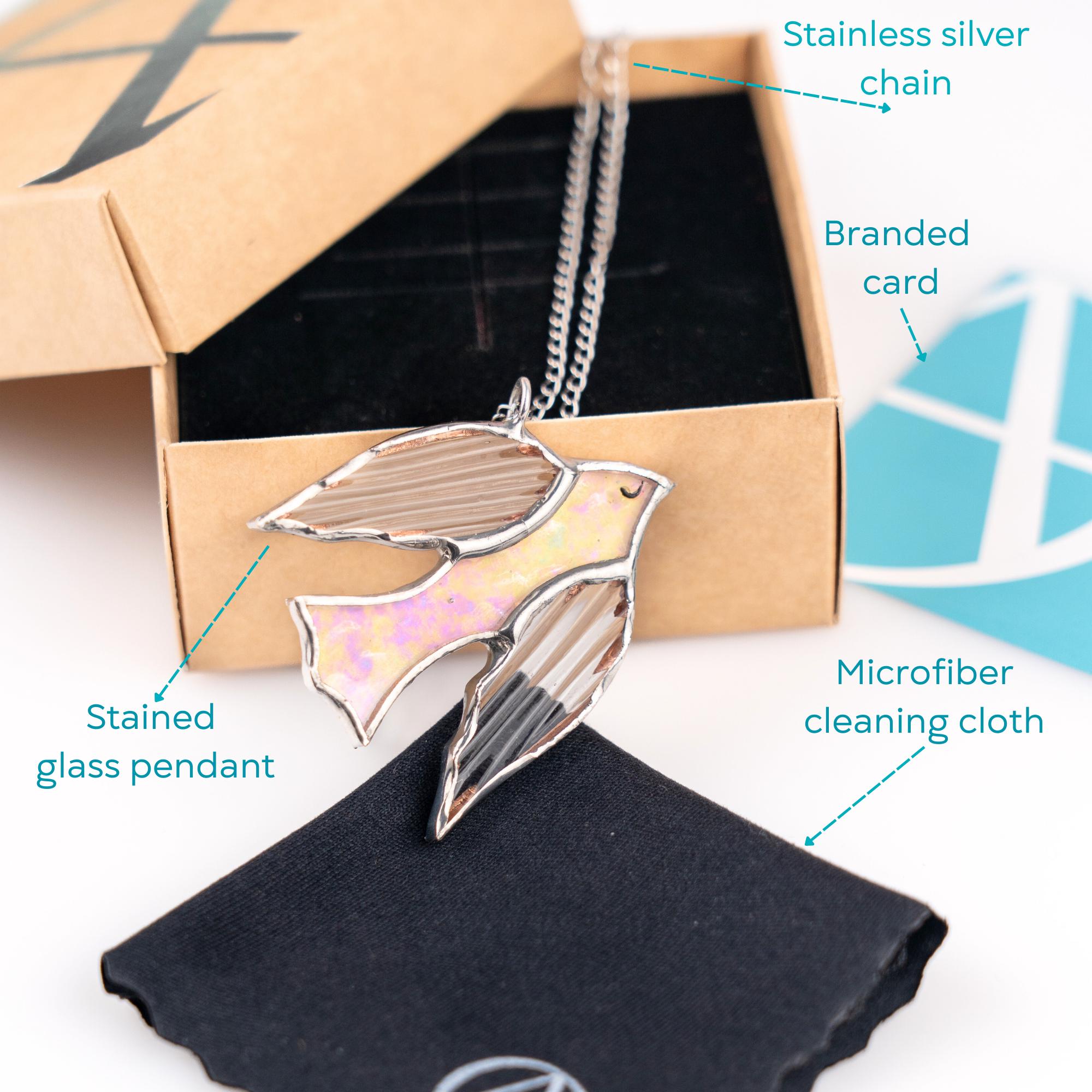 Stained glass bird necklace Unique gift for mom Bird jewelry