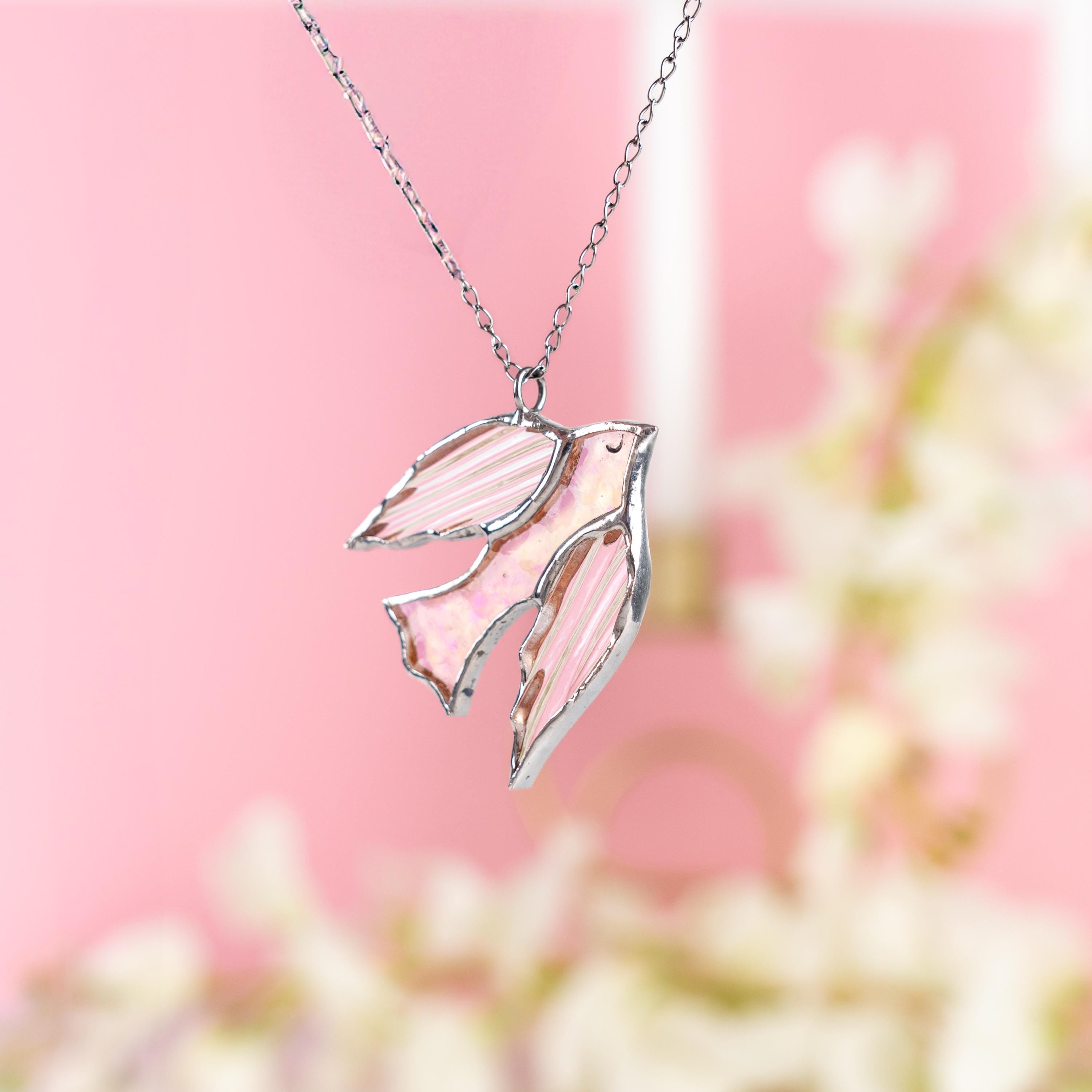 Stained glass bird necklace Unique gift for mom Bird jewelry