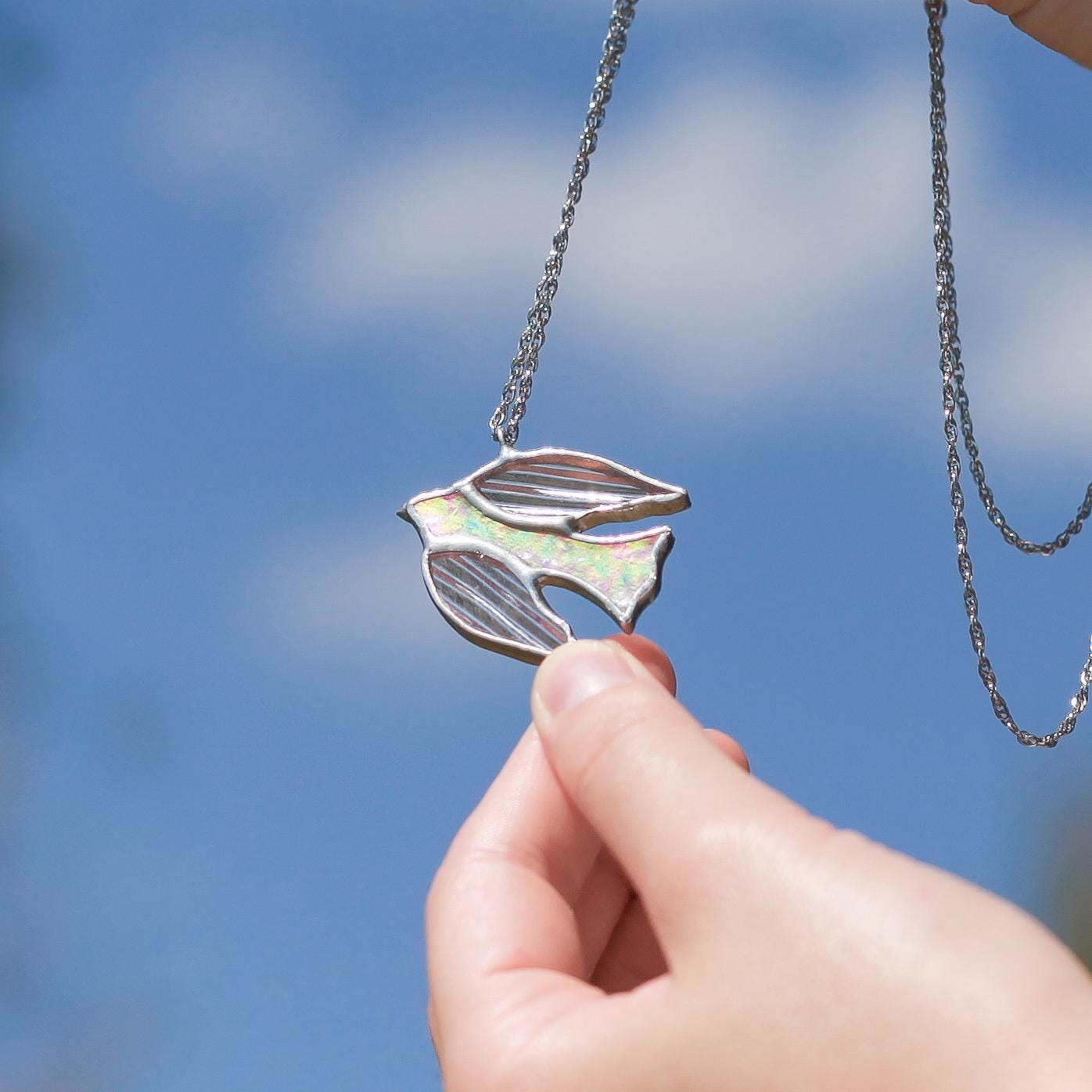Stained glass bird necklace Unique gift for mom Bird jewelry