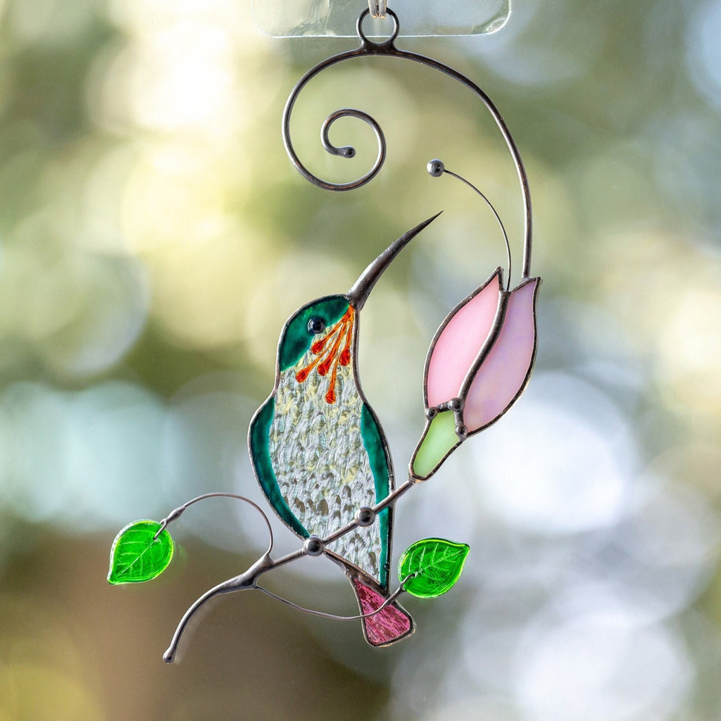 Hummingbird stained glass window hangings Grandma gift Custom stained glass flower suncatcher Fathers day gifts Cardinal ornament