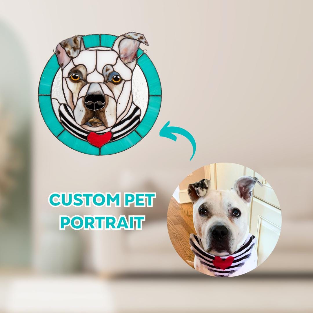 Stained glass cat portrait Personalized pet gift Dog suncatcher