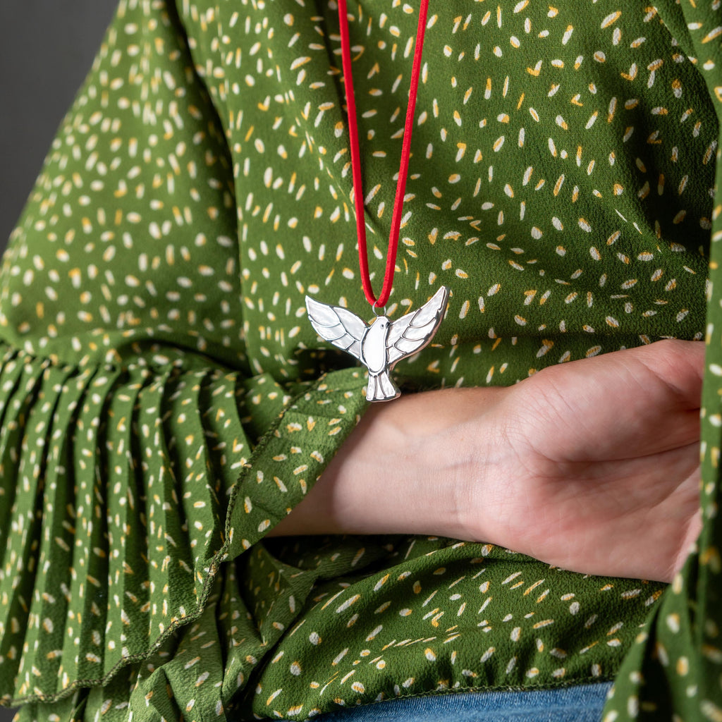 Stained glass dove necklace Daughter in law wedding gift Bird pendant