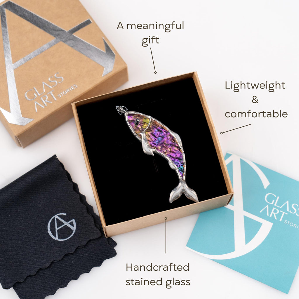 Stained glass fish Custom stained glass necklace Gifts for sister Fish pendant Modern stained glass fish jewelry