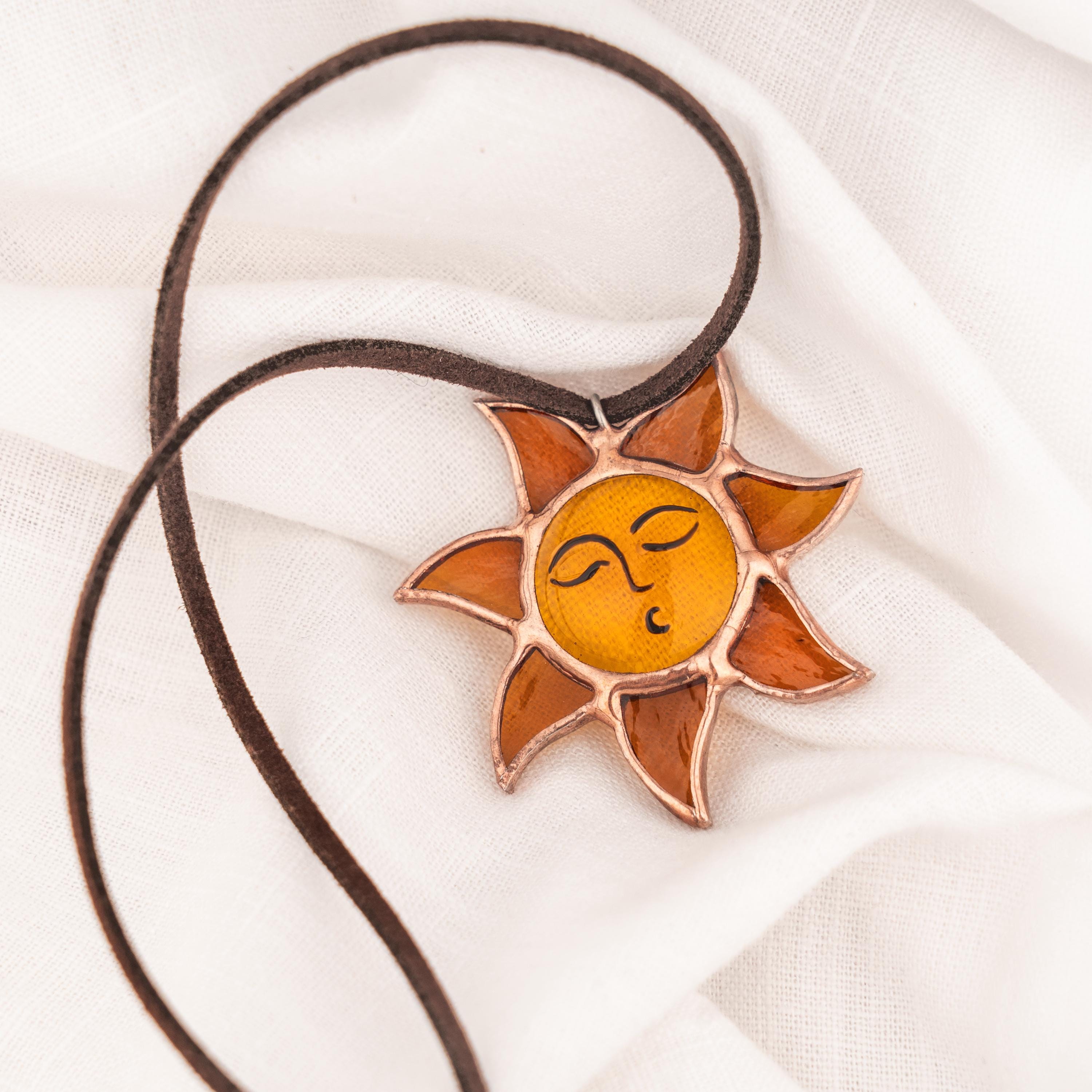 Stained glass sunshine necklace Mother in law gifts Sun pendant
