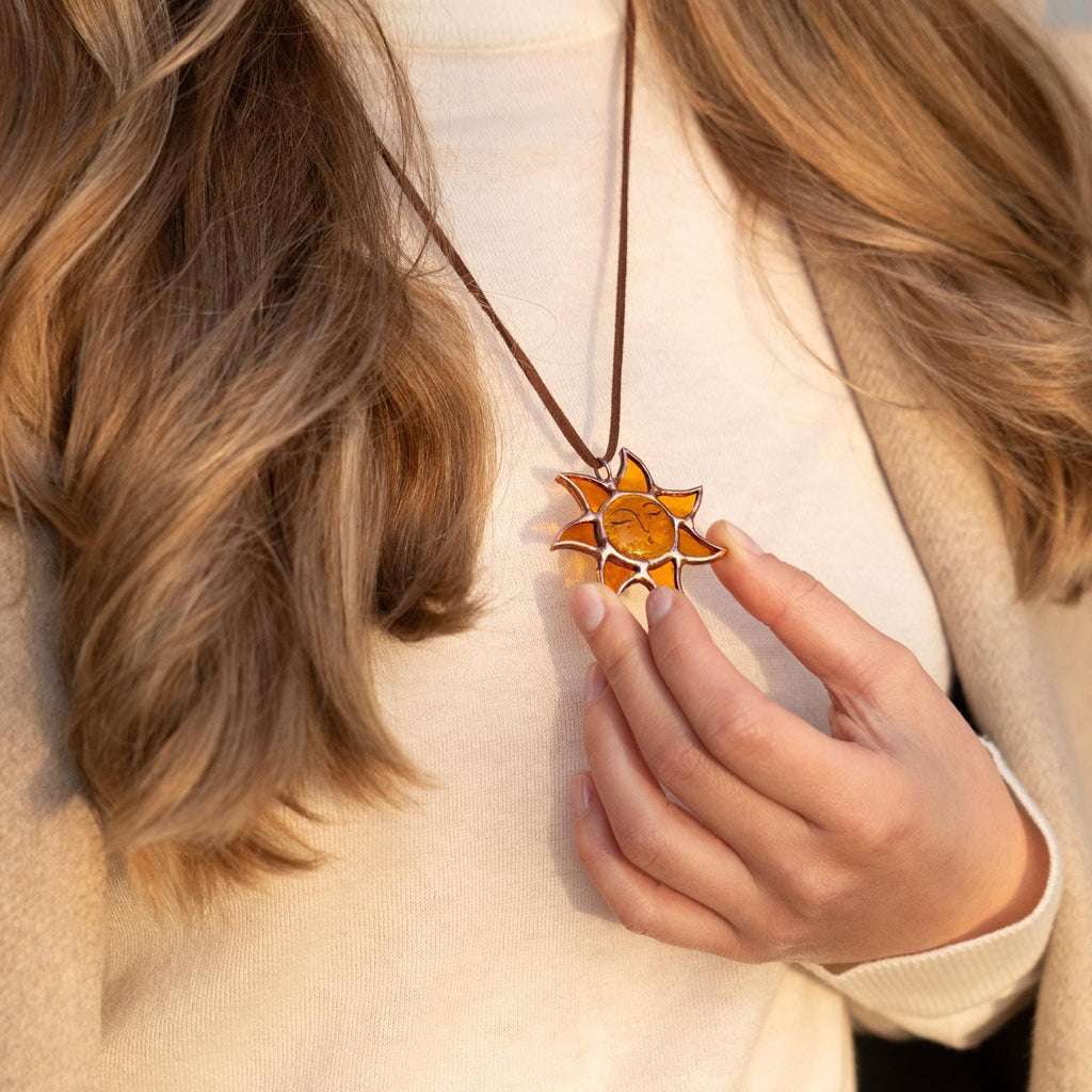 Stained glass sunshine necklace Mother in law gifts Sun pendant