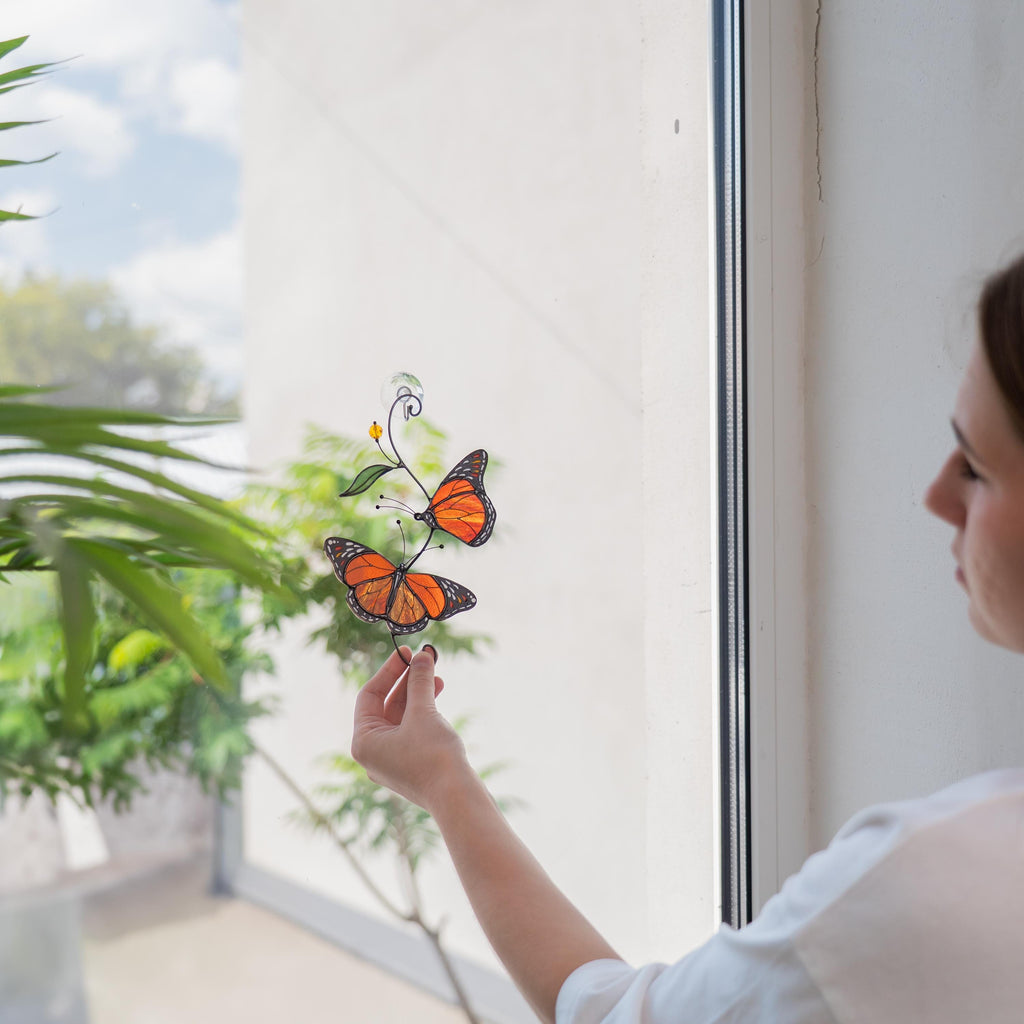 Monarch butterfly stained glass window hangings Gifts for garden lovers