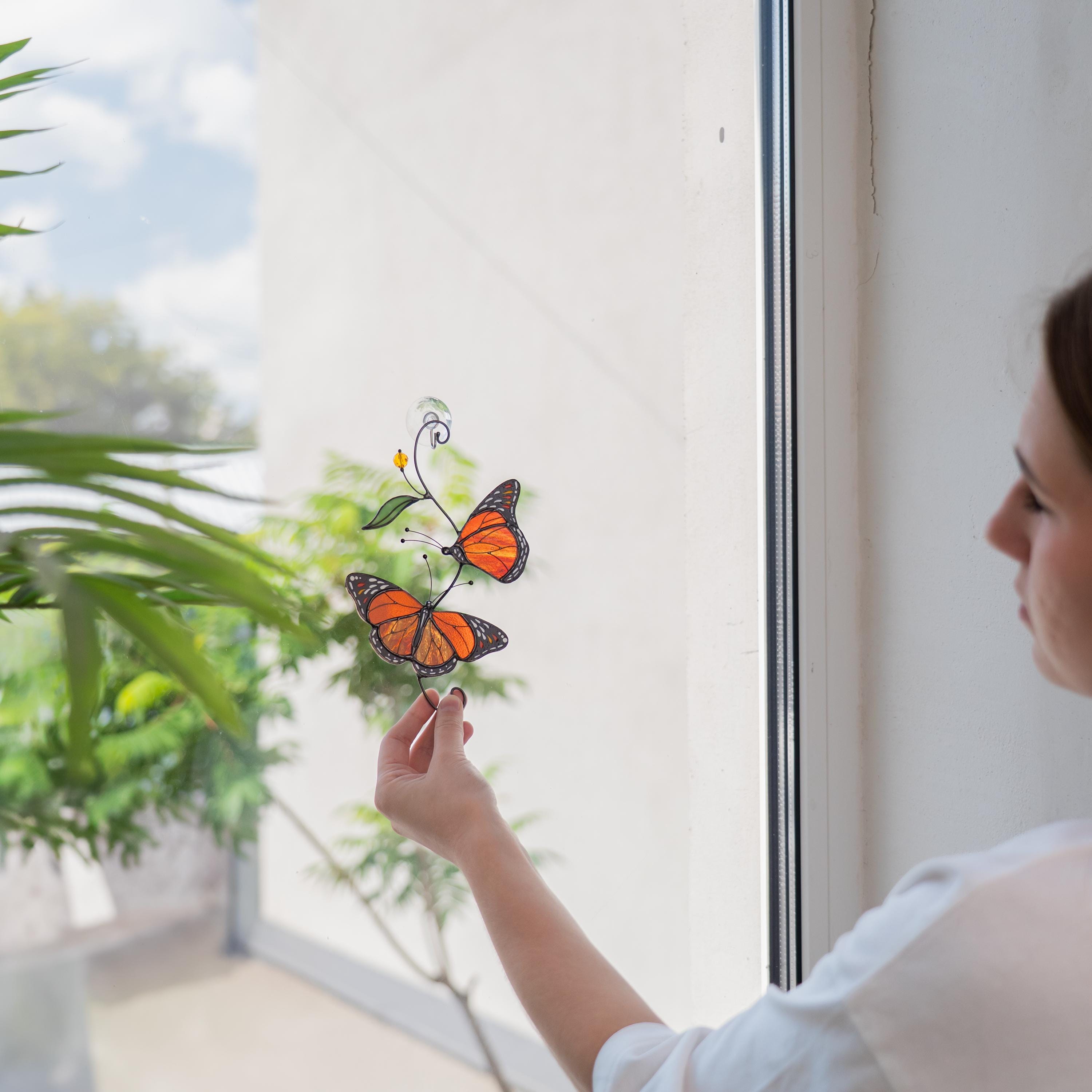 Monarch butterfly stained glass window hangings Gifts for garden lovers
