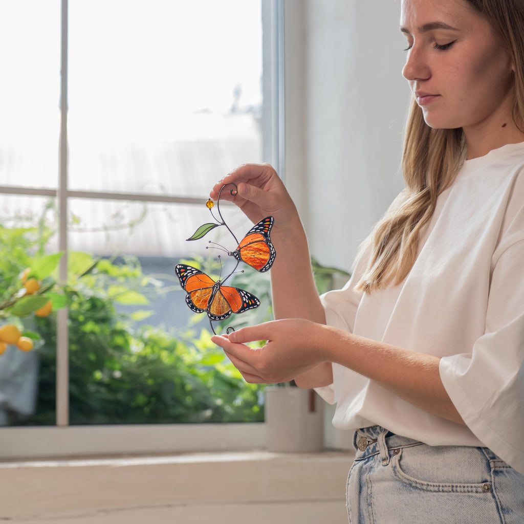 Monarch butterfly stained glass window hangings Gifts for garden lovers