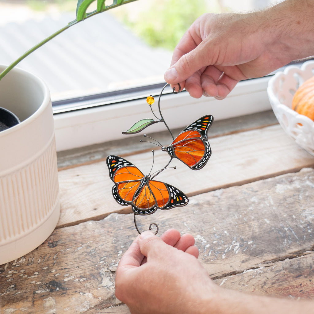 Monarch butterfly stained glass window hangings Gifts for garden lovers