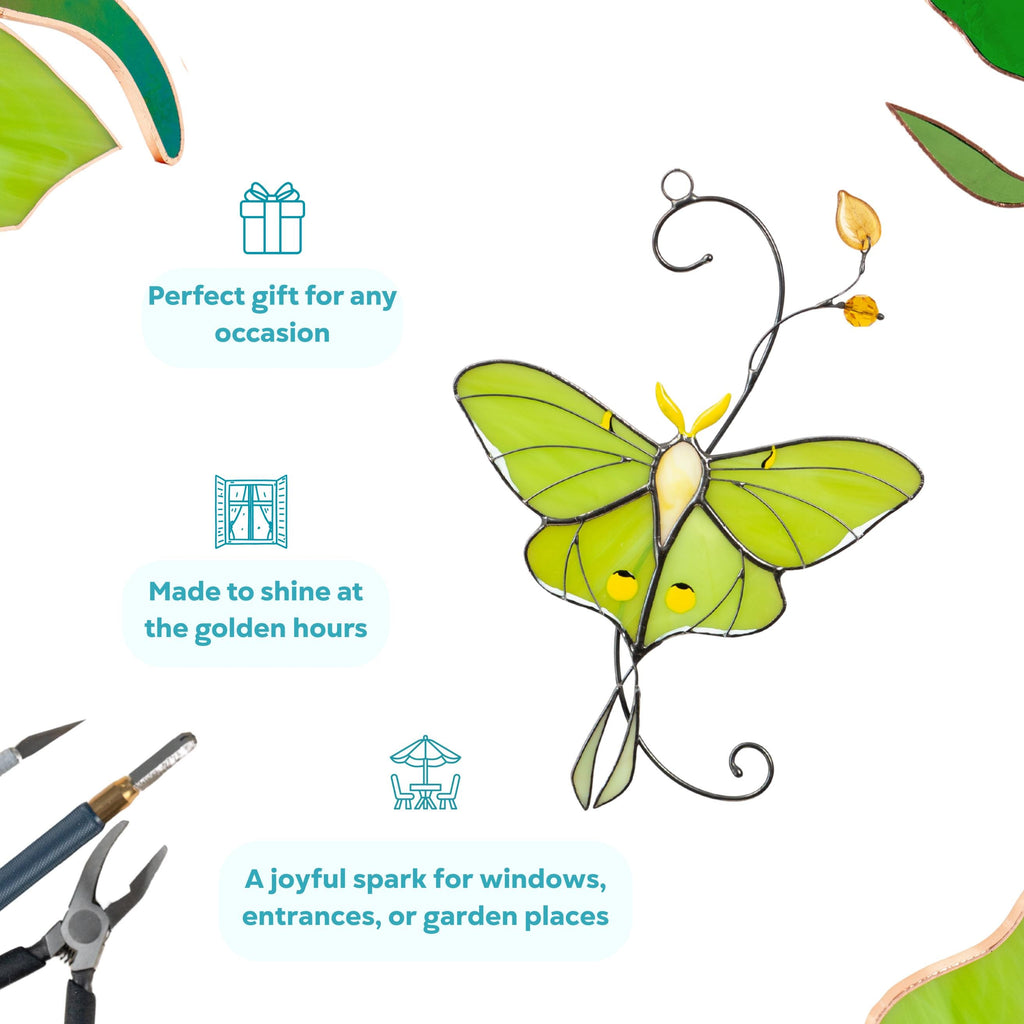 Luna moth stained glass butterfly suncatcher Unique gift for mom Balcony decor