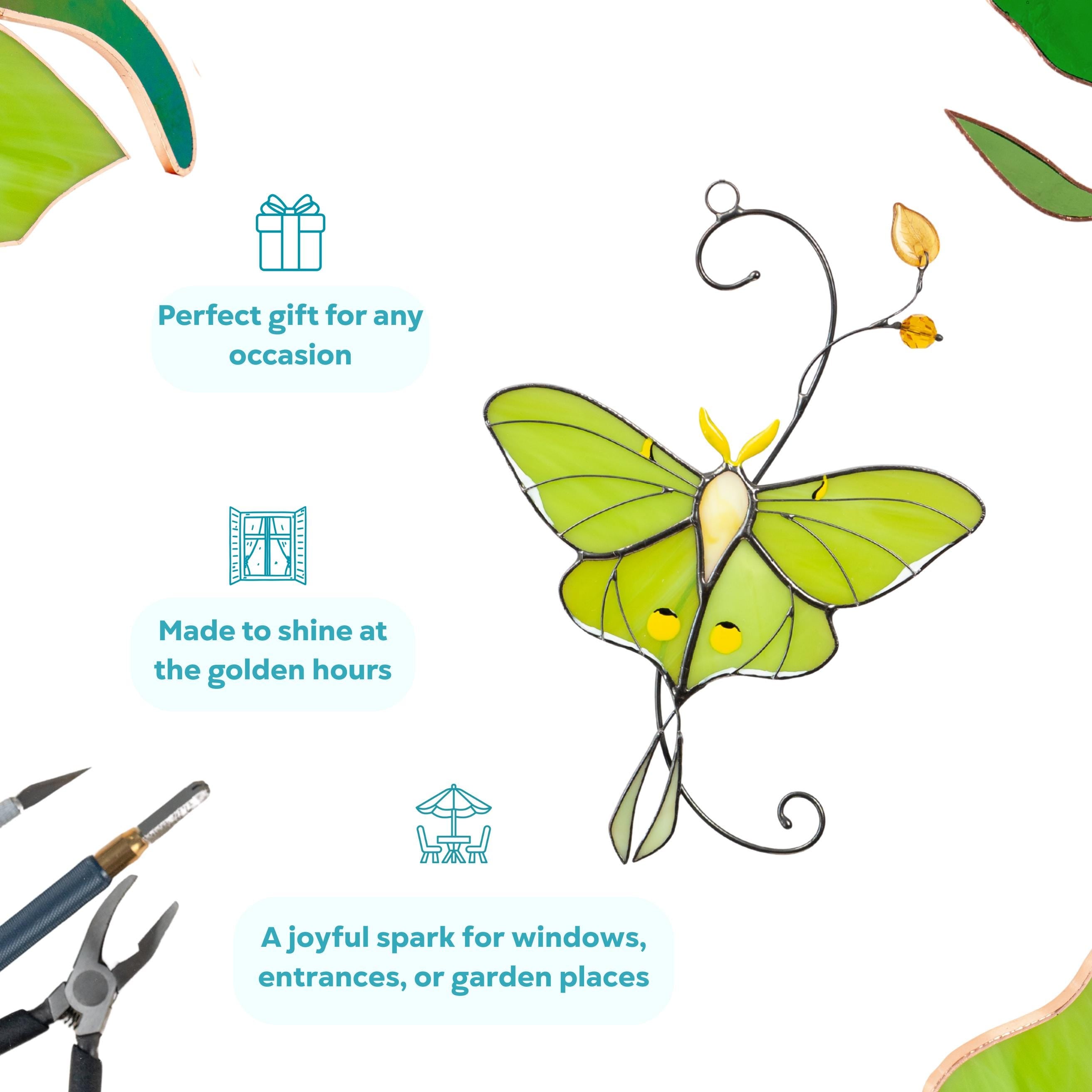 Luna moth stained glass butterfly suncatcher Unique gift for mom Balcony decor