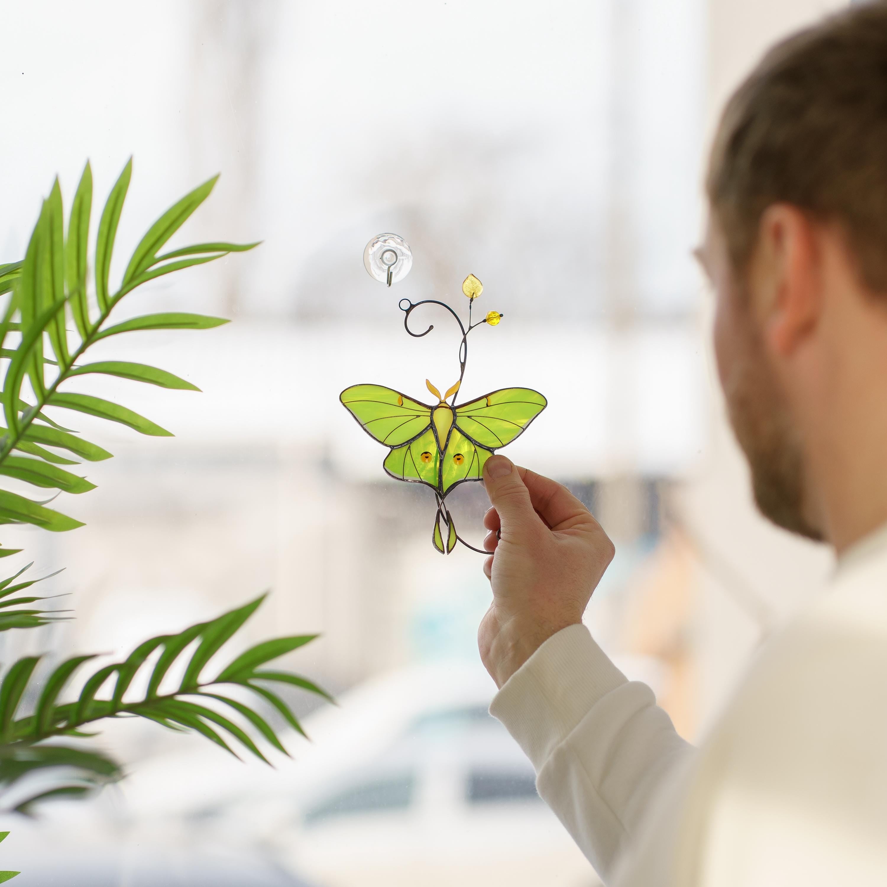 Luna moth stained glass butterfly suncatcher Unique gift for mom Balcony decor