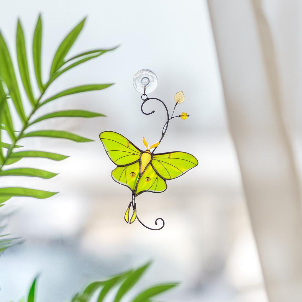 Luna moth stained glass butterfly suncatcher Unique gift for mom Balcony decor
