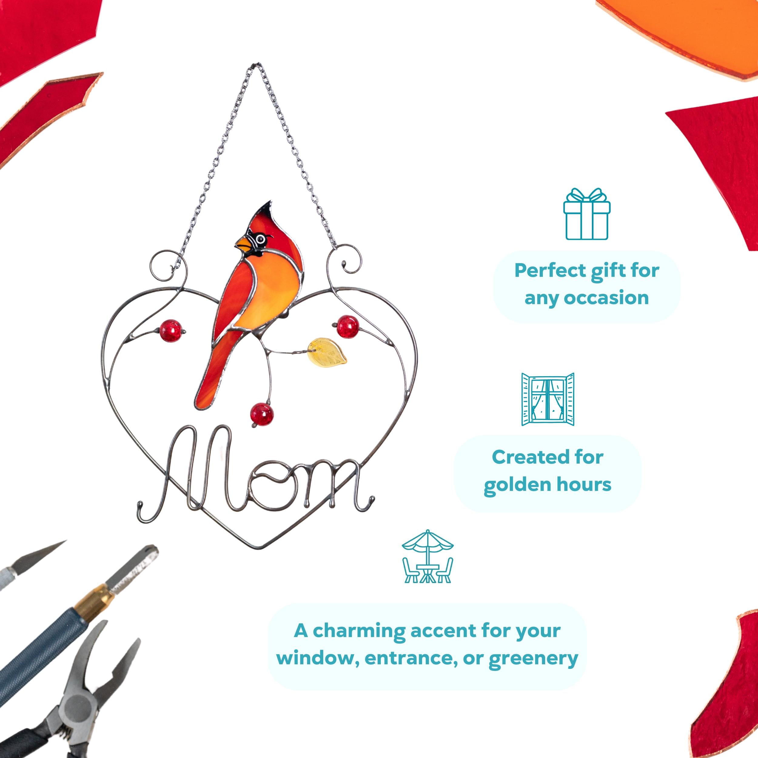 Cardinal stained glass window hangings Personalized unique gift for mom Stained glass bird suncatcher Cardinal memorial gift