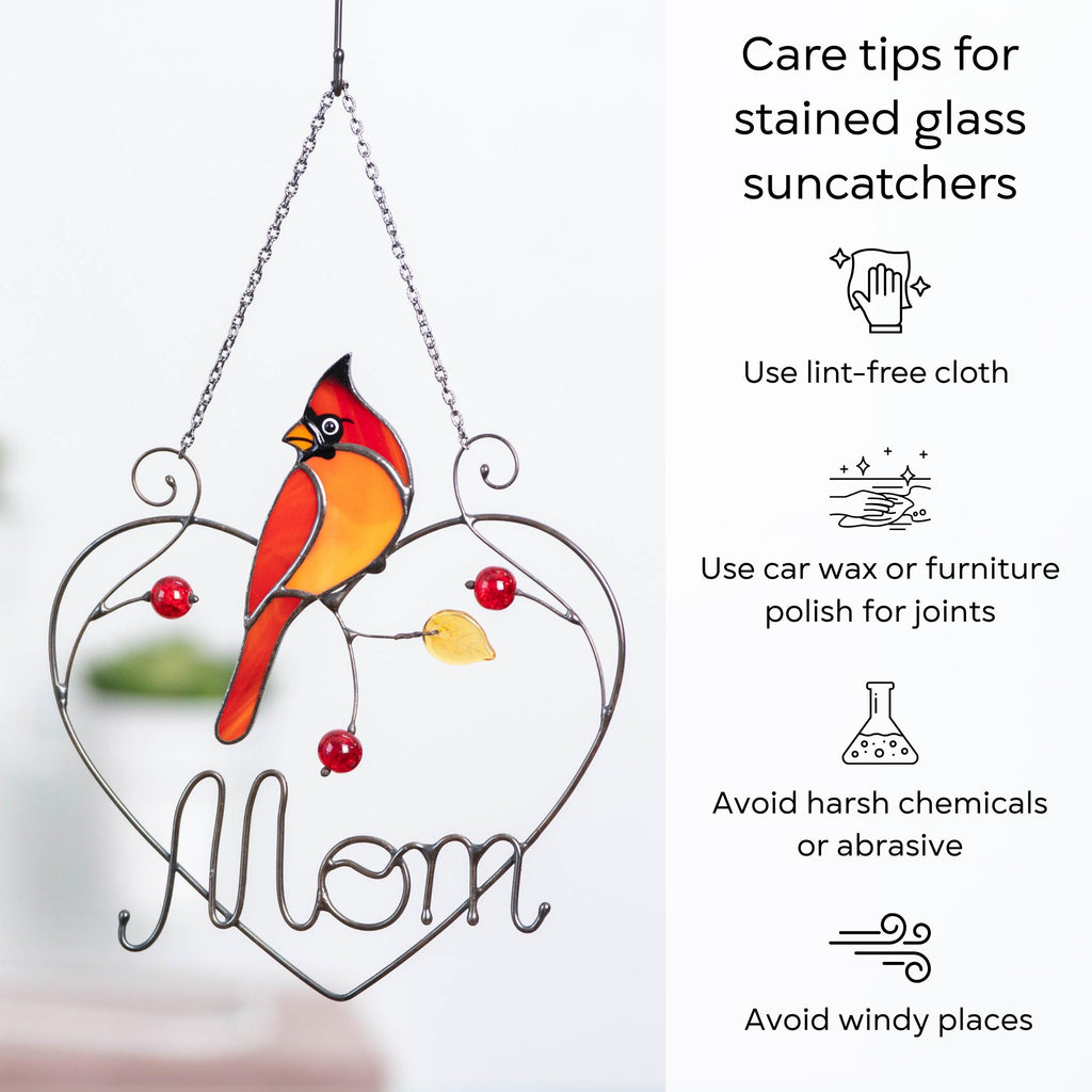 Cardinal stained glass window hangings Personalized unique gift for mom Stained glass bird suncatcher Cardinal memorial gift