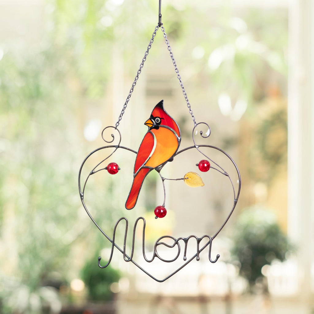Cardinal stained glass window hangings Personalized unique gift for mom Stained glass bird suncatcher Cardinal memorial gift