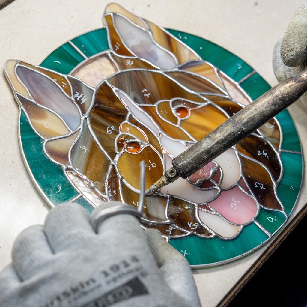 Custom dog portrait stained glass panel Pet loss gift Rainbow bridge