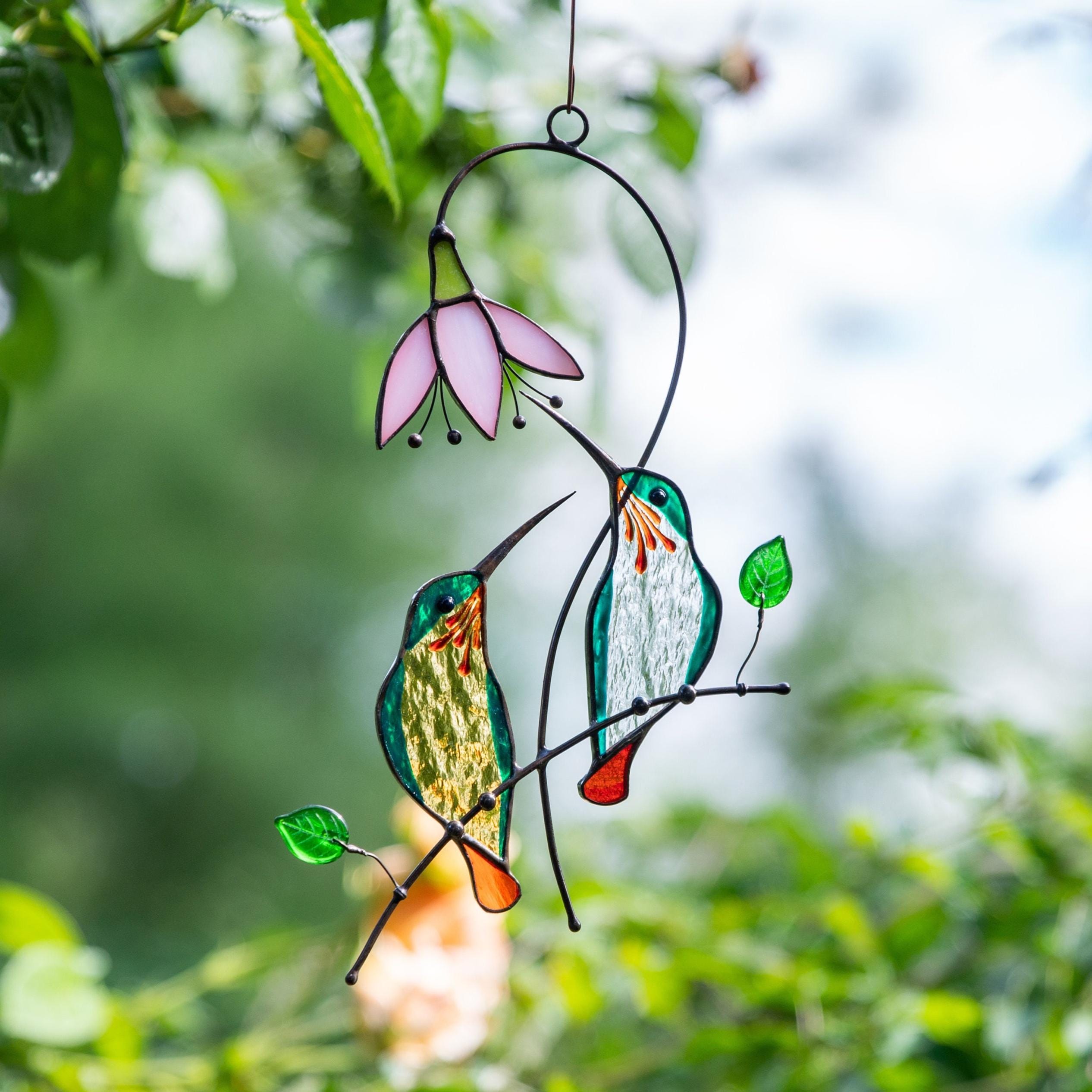 Hummingbird stained glass bird suncatcher Unique gift for mom Custom stained glass window hangings Hummingbird suncatcher