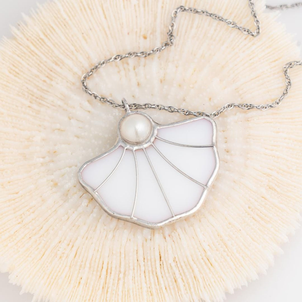 Stained glass pearl necklace Mothers Day gift Shell jewelry