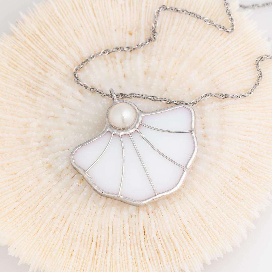 Stained glass pearl necklace Mothers Day gift Shell jewelry