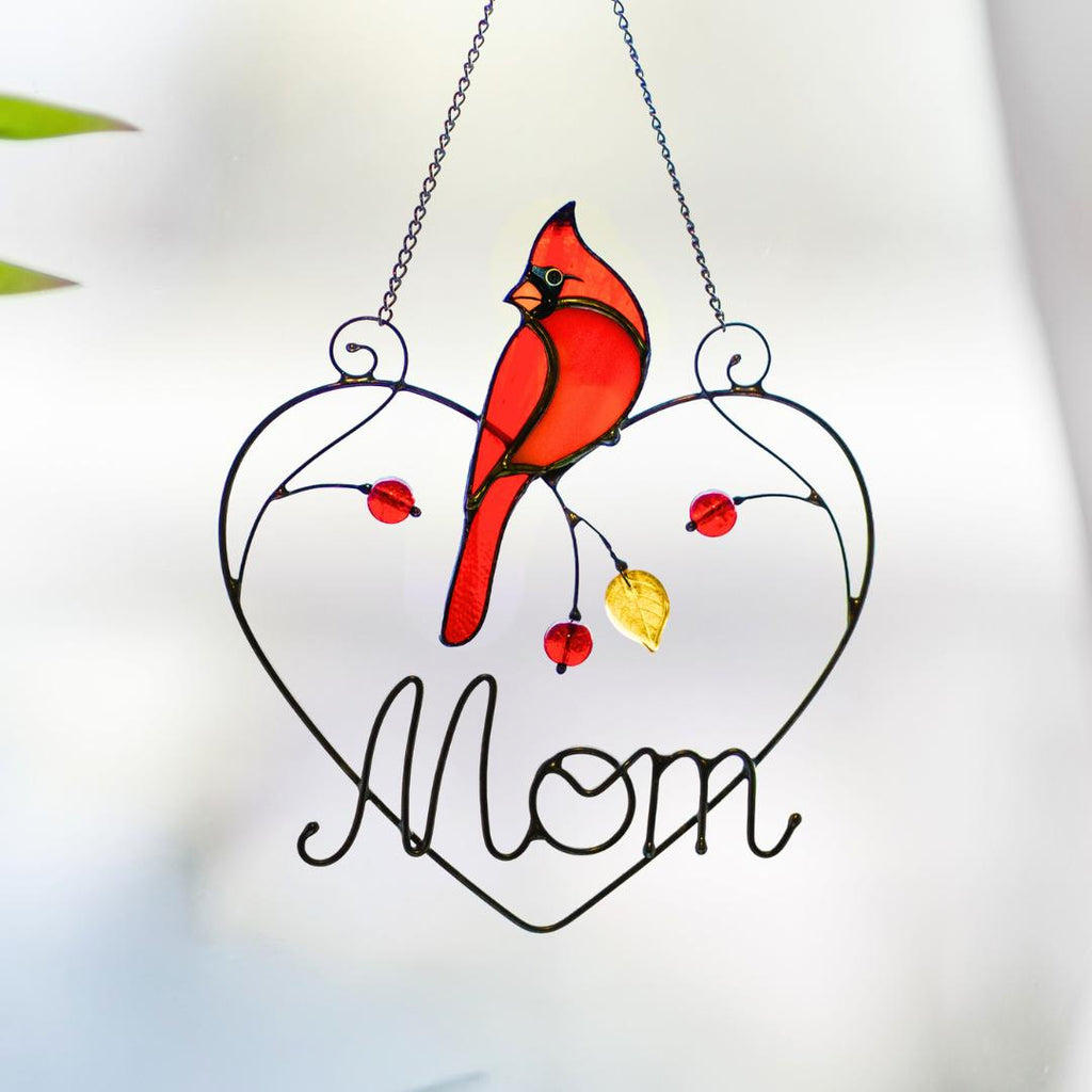 Cardinal stained glass window hangings Personalized unique gift for mom Stained glass bird suncatcher Cardinal memorial gift