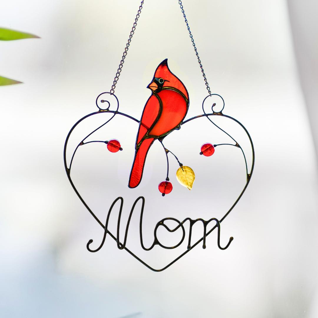 Cardinal stained glass window hangings Personalized unique gift for mom Stained glass bird suncatcher Cardinal memorial gift
