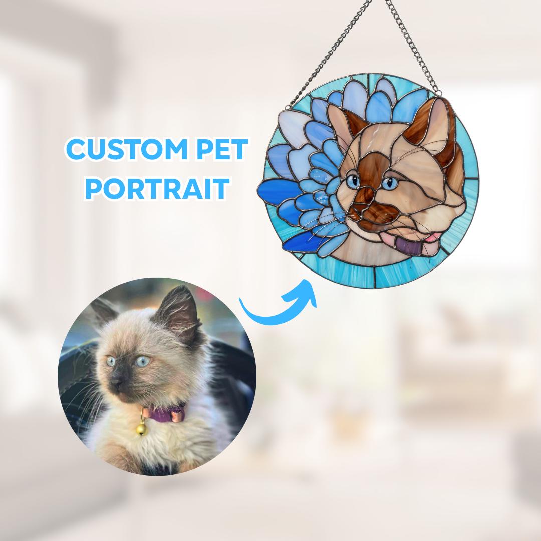 Cat memorial portrait from photo stained glass window hangings Mothers Day gifts Dog suncatcher Rainbow bridge