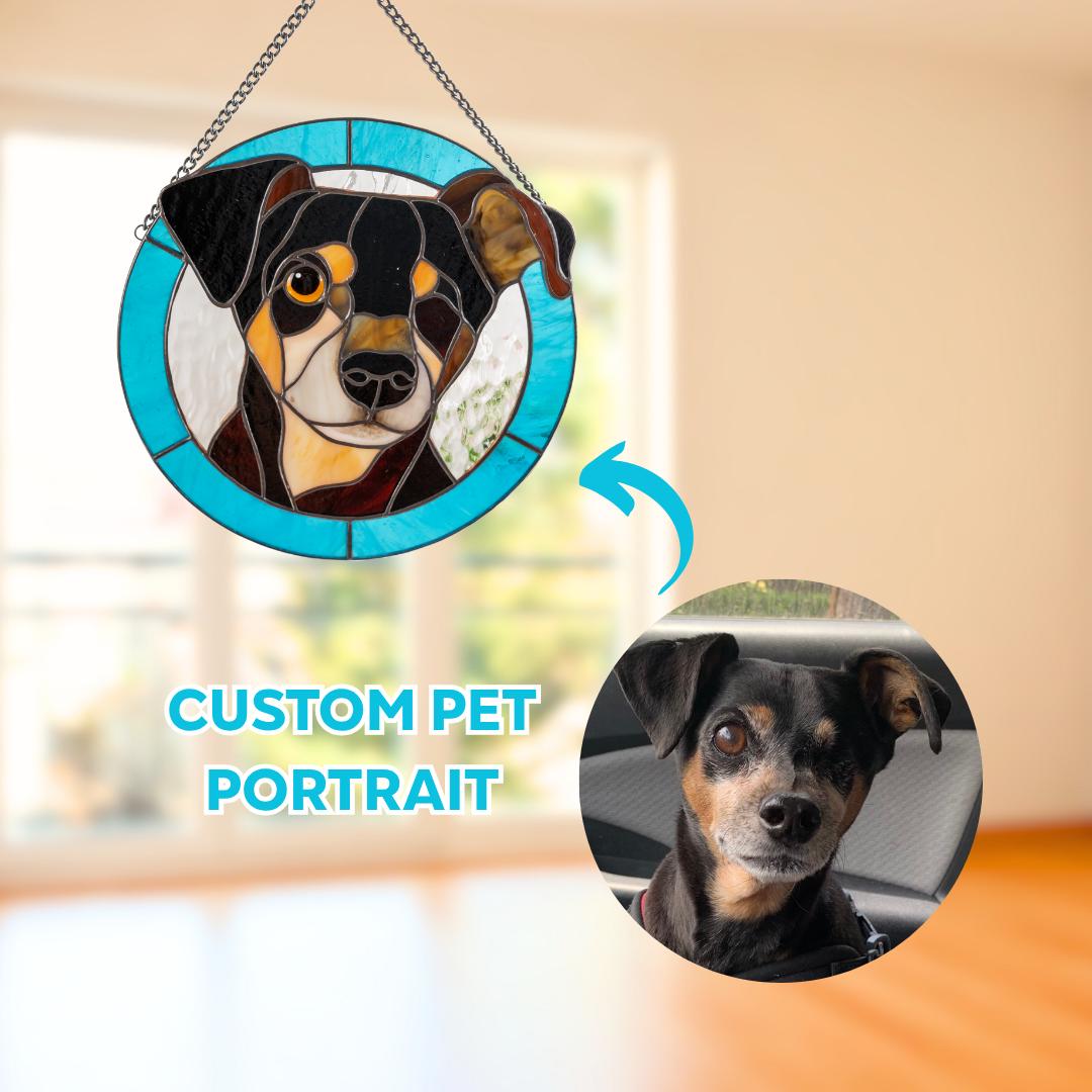 Cat memorial portrait from photo stained glass window hangings Mothers Day gifts Dog suncatcher Rainbow bridge