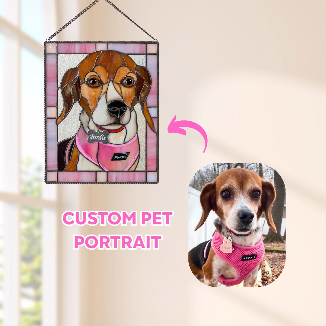 Custom cat portrait stained glass window hangings Dog memorial gifts