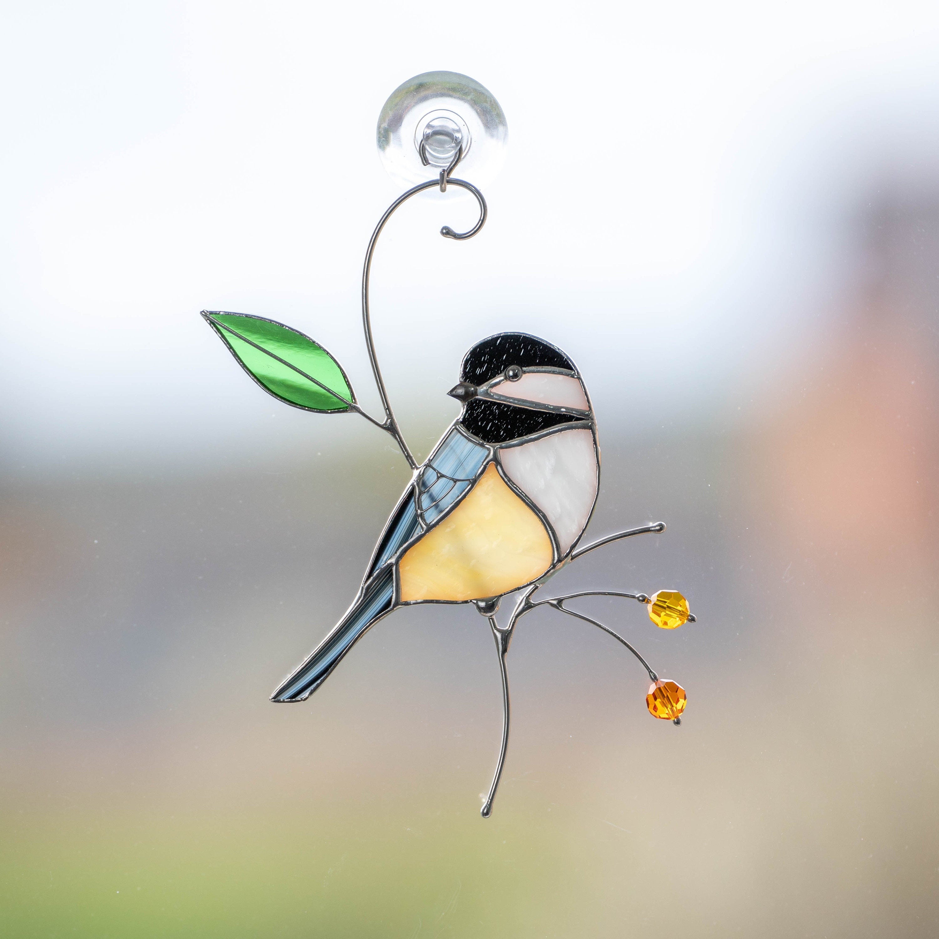 Chickadee stained glass bird suncatcher Unique gifts for him window hangings Spring decor