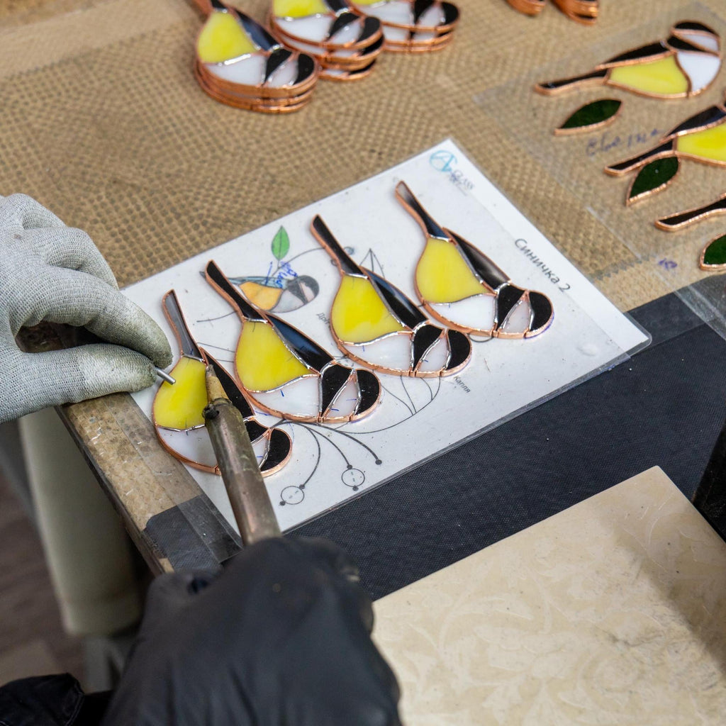 Chickadee stained glass bird suncatcher Unique gifts for him window hangings Spring decor