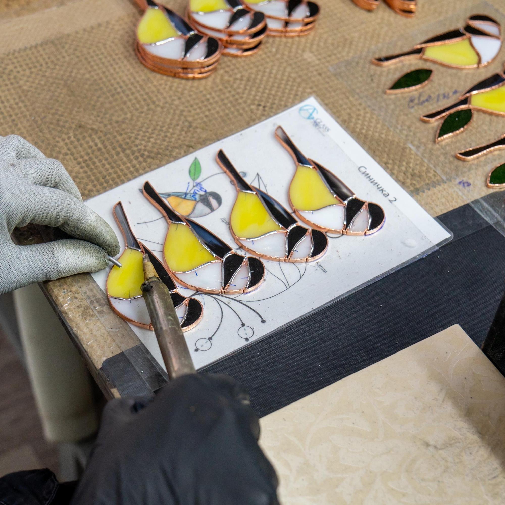 Chickadee stained glass bird suncatcher Unique gifts for him window hangings Spring decor