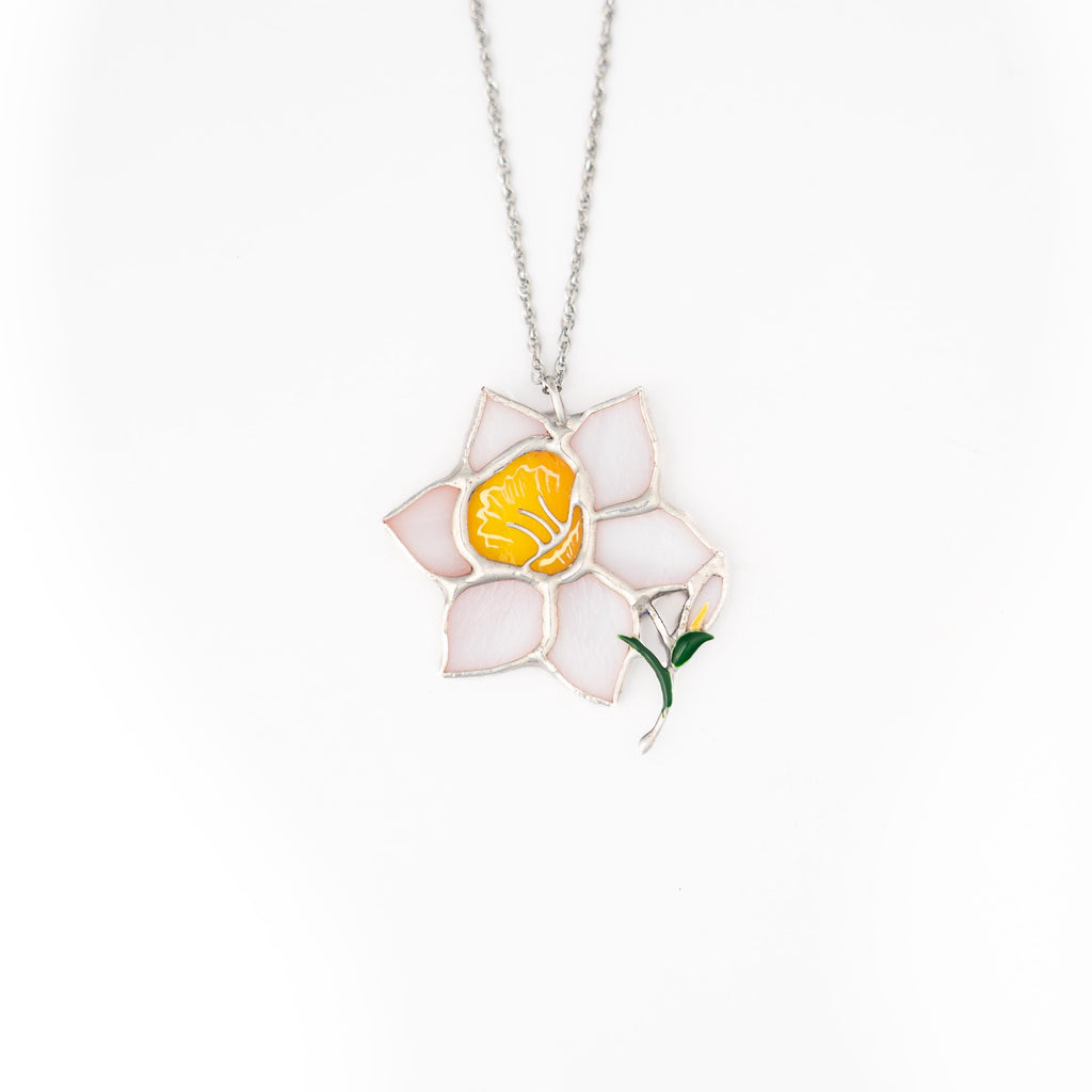 Daffodil necklace stained glass jewelry Gift for her Flower pendant