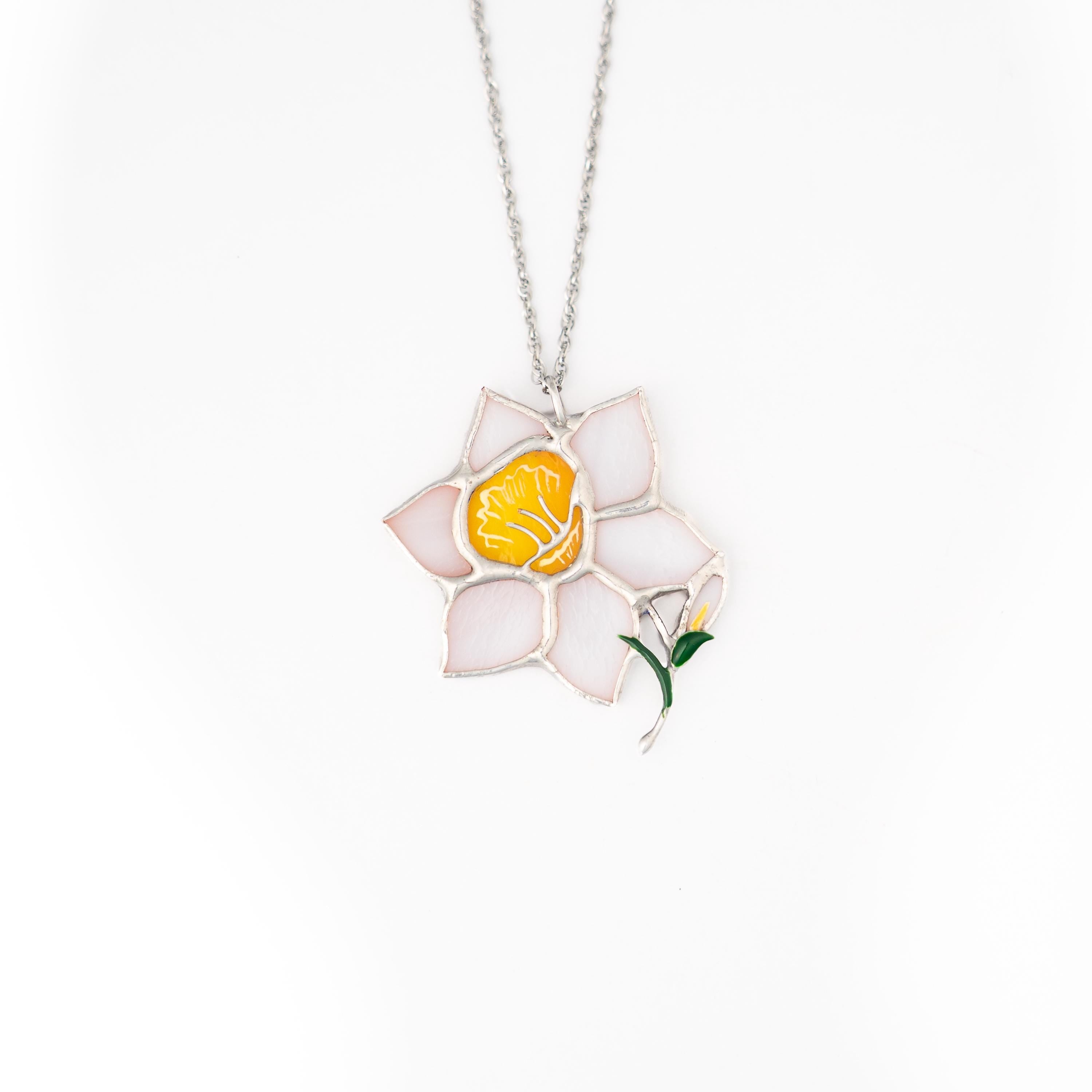 Daffodil necklace stained glass jewelry Gift for her Flower pendant