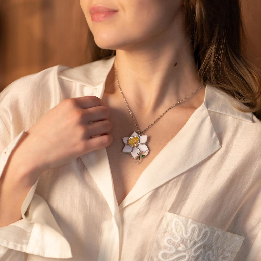 Daffodil necklace stained glass jewelry Gift for her Flower pendant