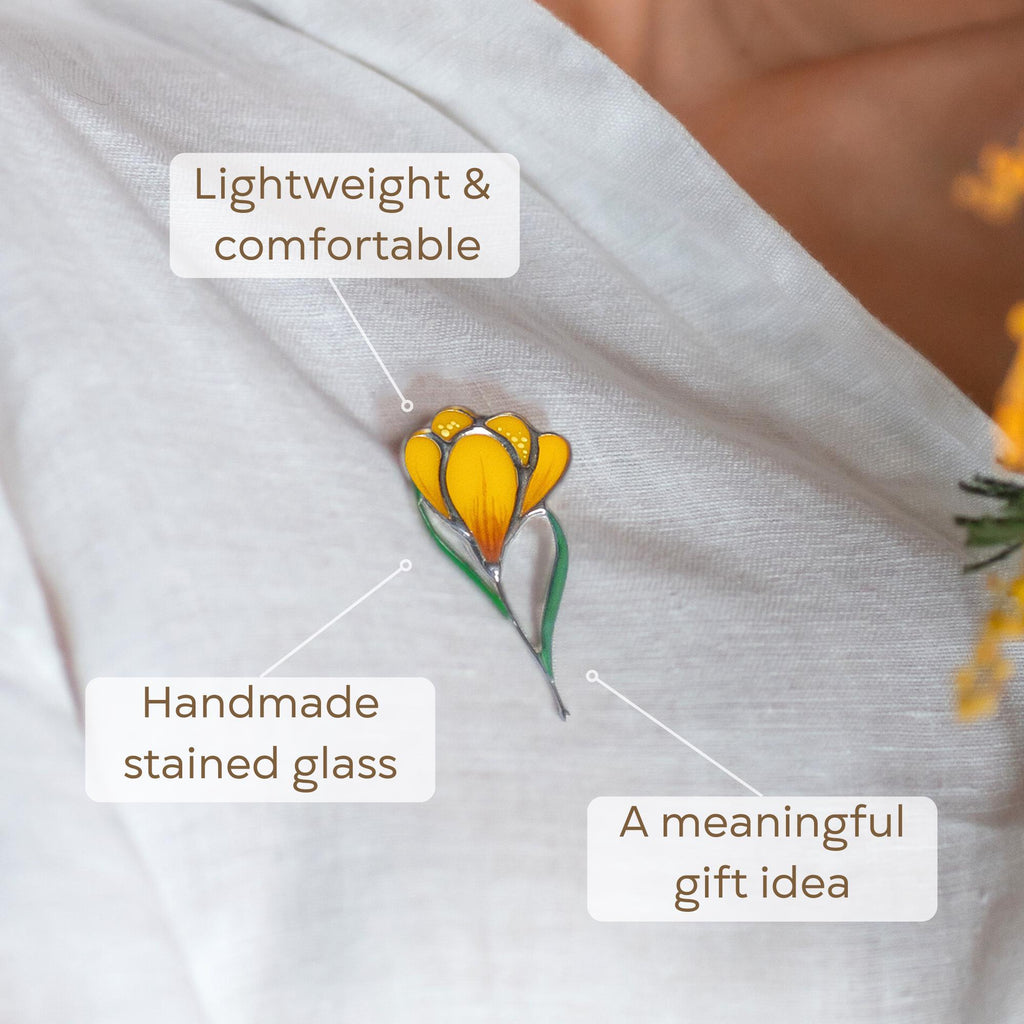 Saffron stained glass jewelry Mother in law gift Floral brooch