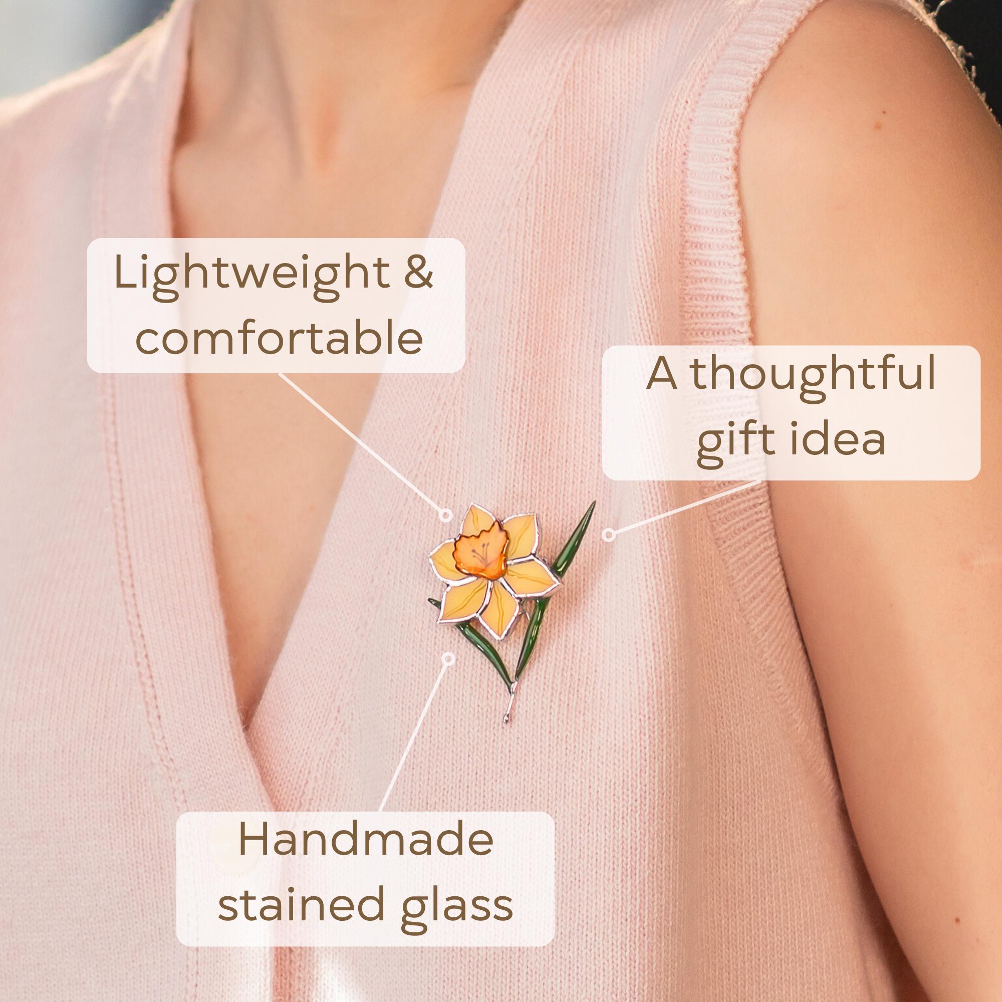 Daffodil stained glass jewelry Mom gift ideas Flower brooch