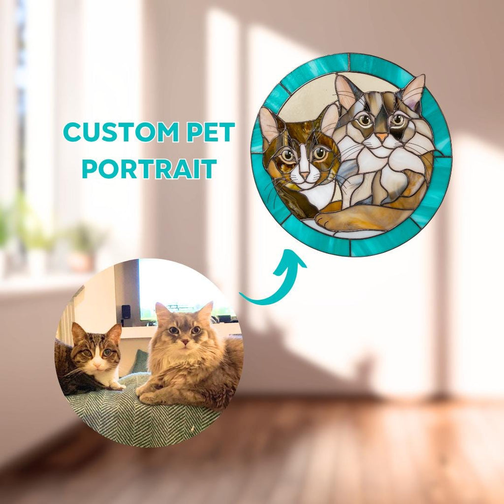 Stained glass cat portrait Personalized pet gift Dog suncatcher