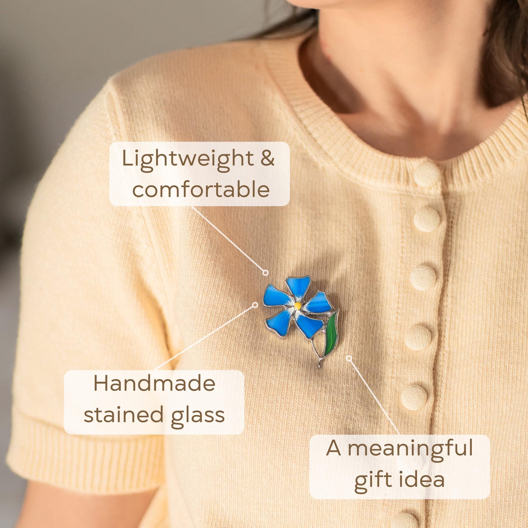 Periwinkle stained glass jewelry Daughter in law gift Flower brooch