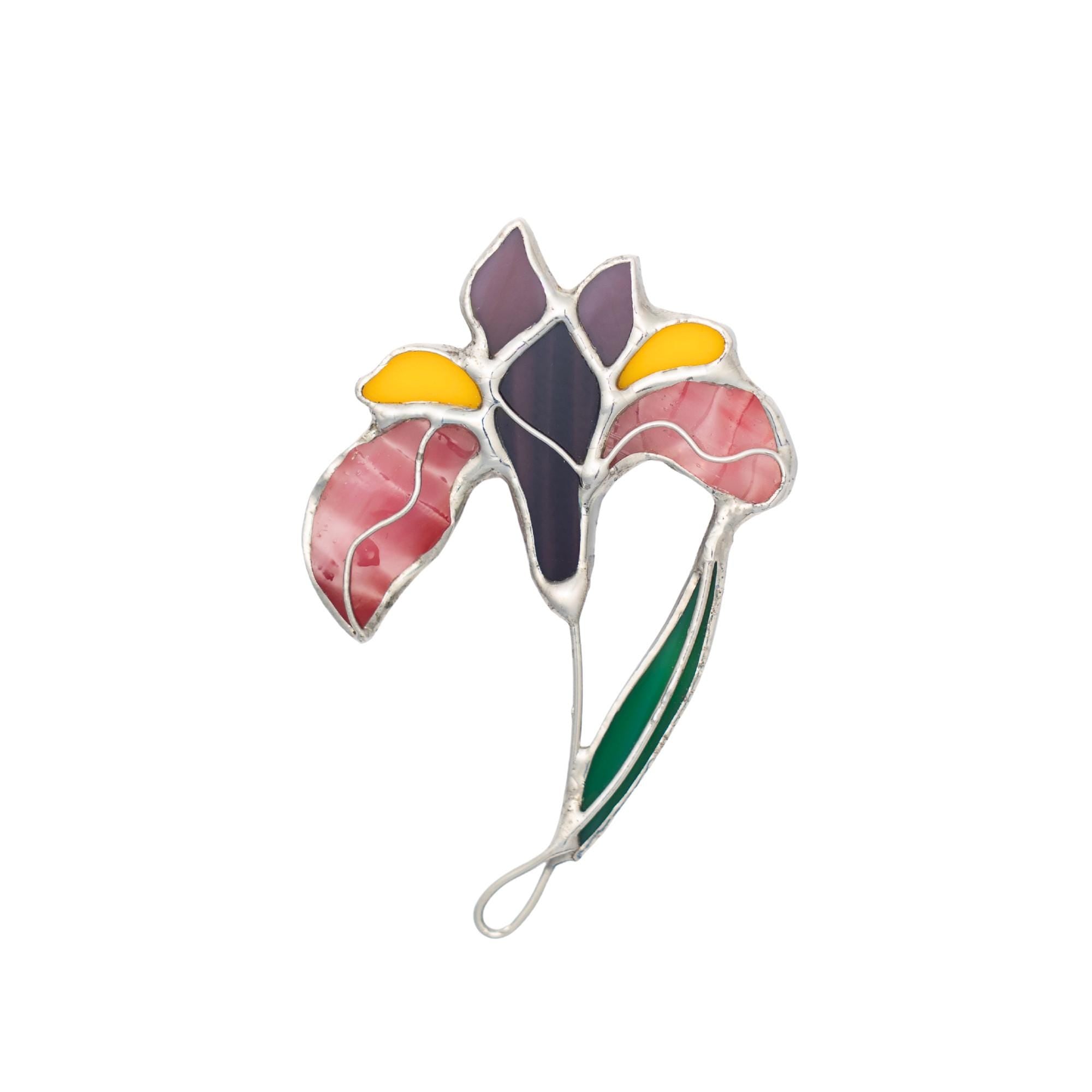 Stained glass jewelry Iris flower brooch Gift for wife
