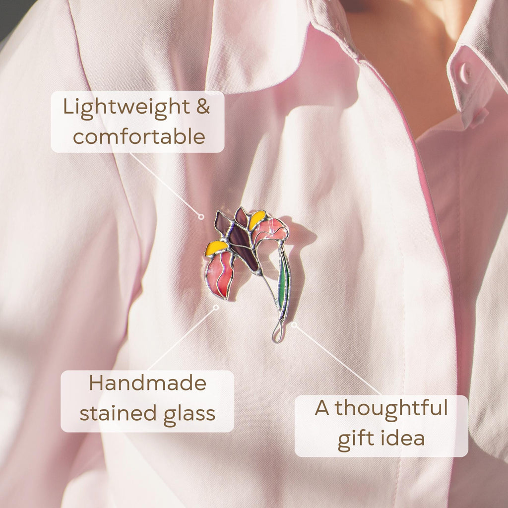 Stained glass jewelry Iris flower brooch Gift for wife