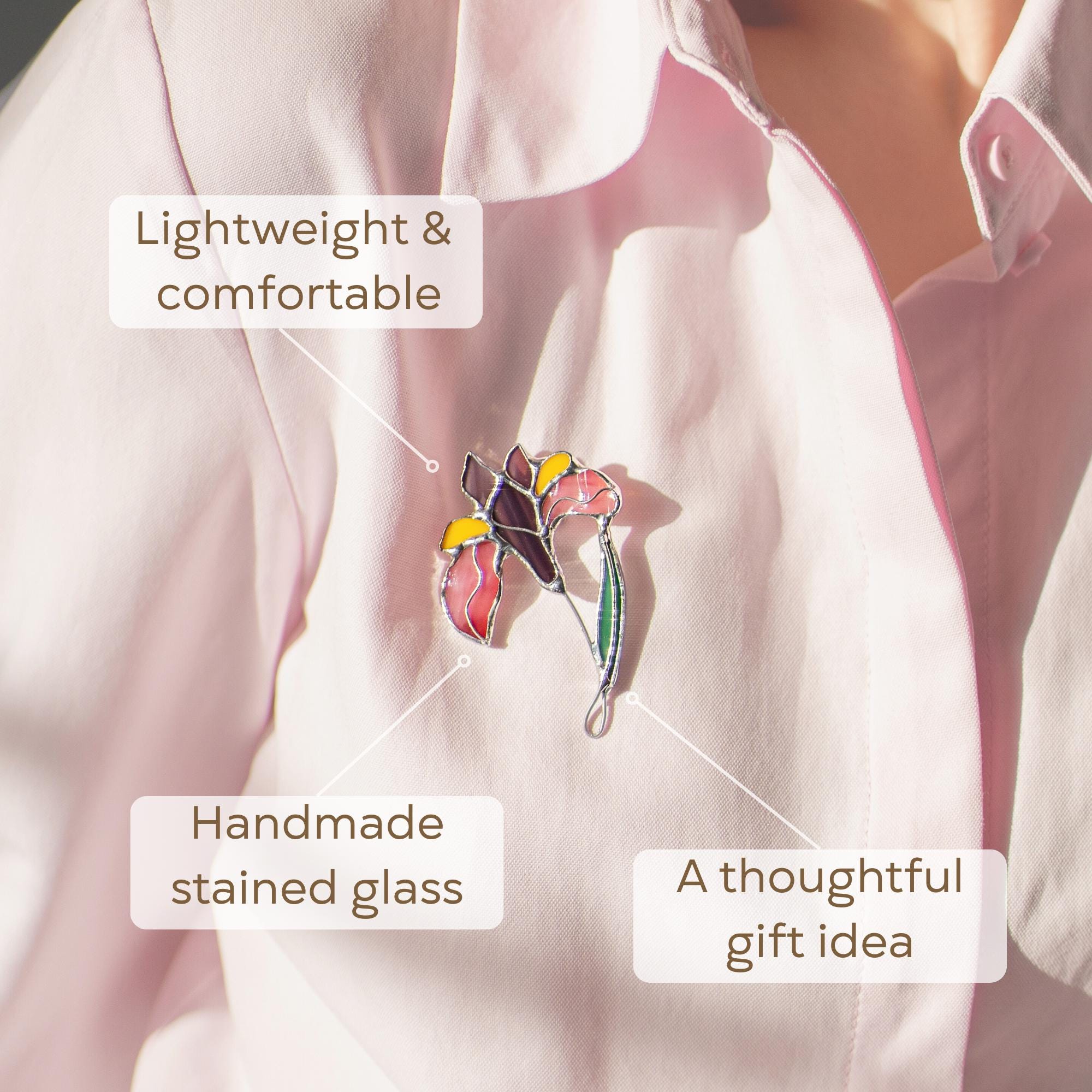 Stained glass jewelry Iris flower brooch Gift for wife