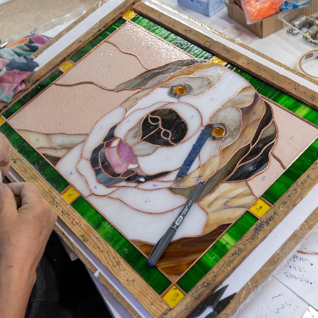 Pet portrait from photo stained glass panel Unique gift for mom Dog memorial