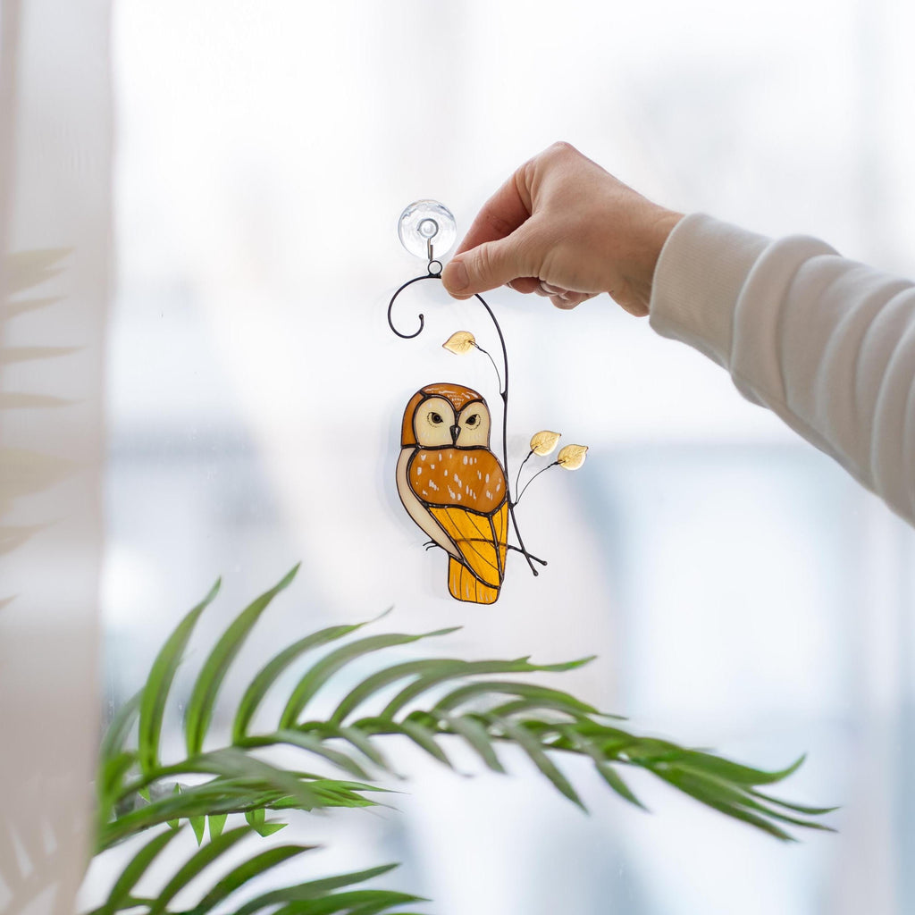 Owl stained glass bird suncatcher Fathers day gift Yard art