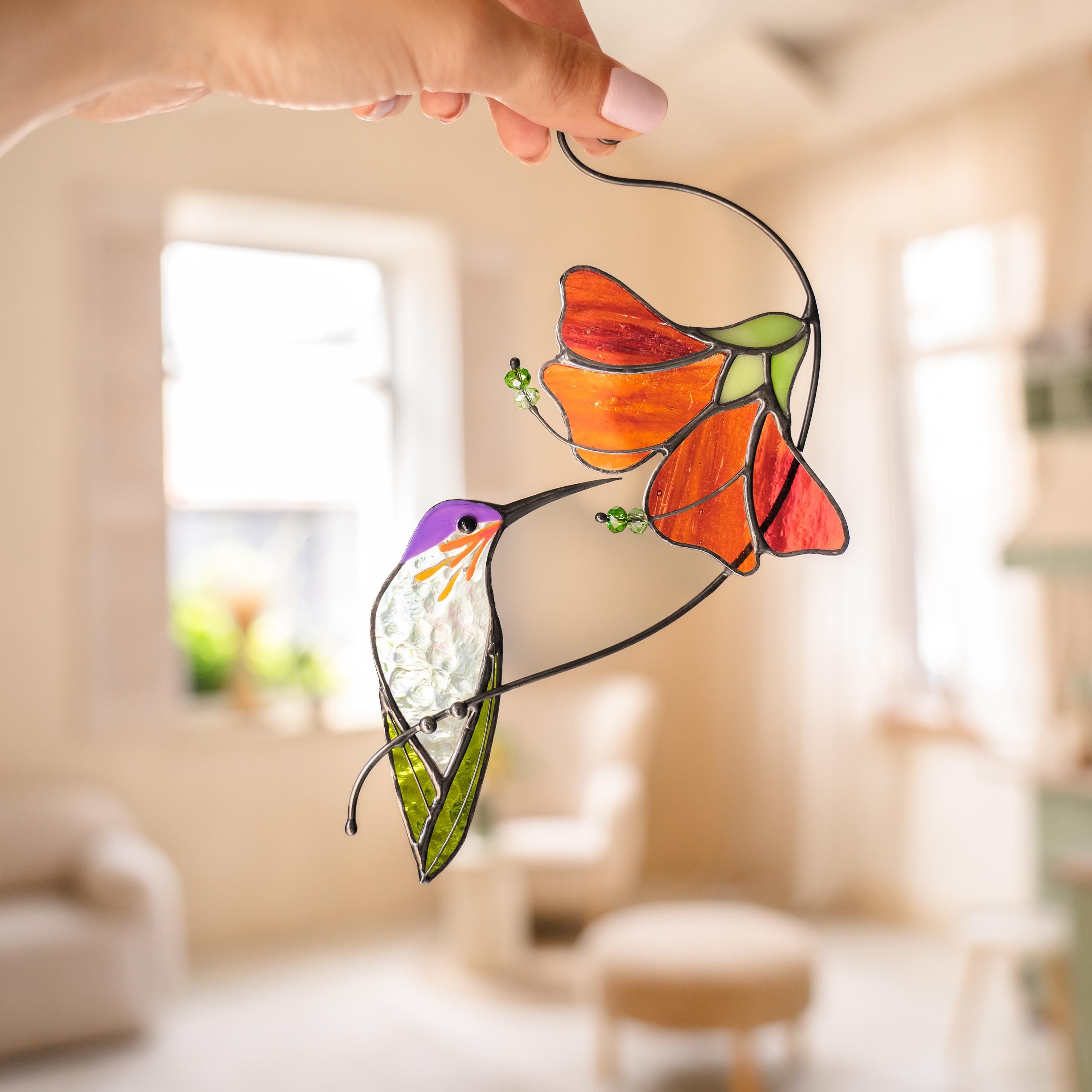 Hummingbird stained glass window hangings Mother in law gifts Bird suncatcher Garden decoration